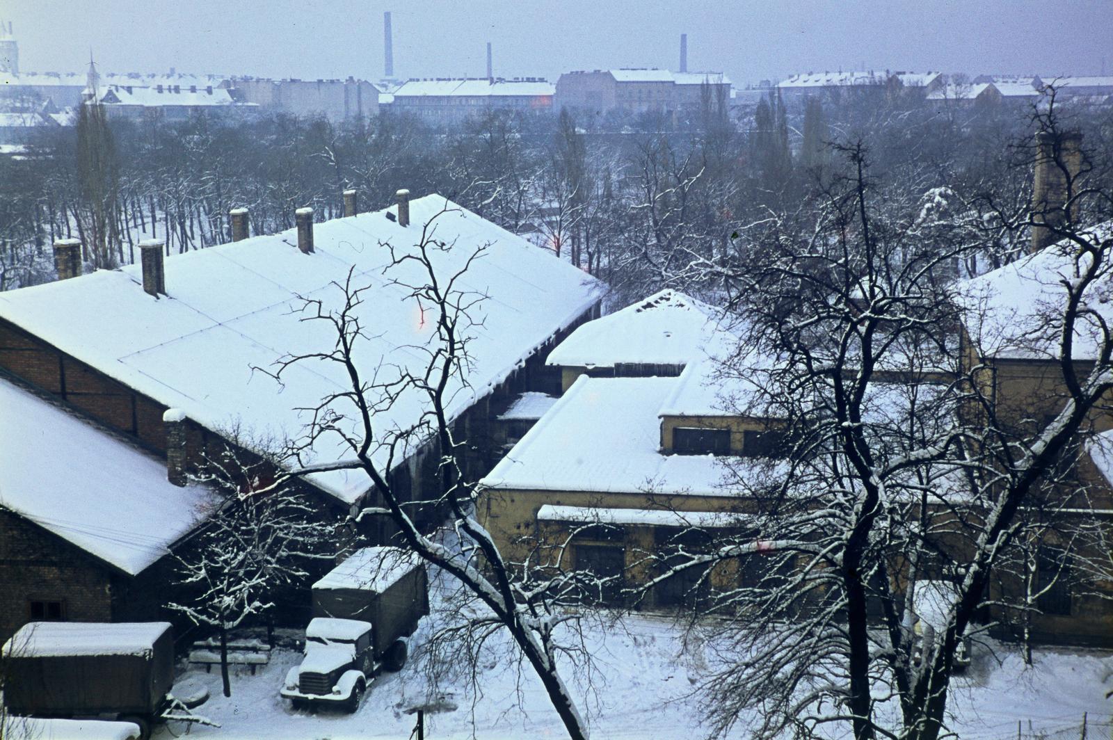 1966, Szomolányi József, colorful, roof, snow, Fortepan #302913