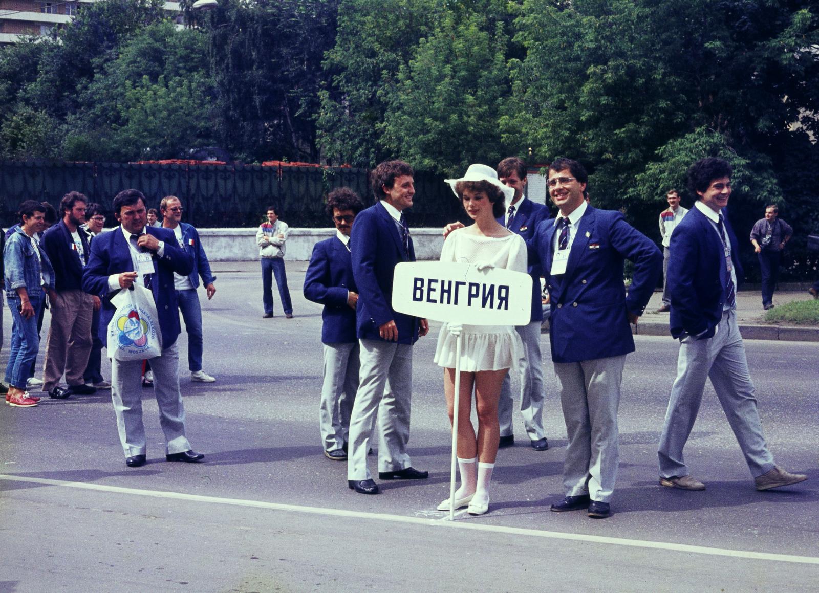Russia, Moscow, a felvétel a XII. VIT (Világifjúsági Találkozó) alkalmával készült a magyar küldöttség néhány tagjáról., 1985, Viszkievicz Ferenc, Fortepan #303094