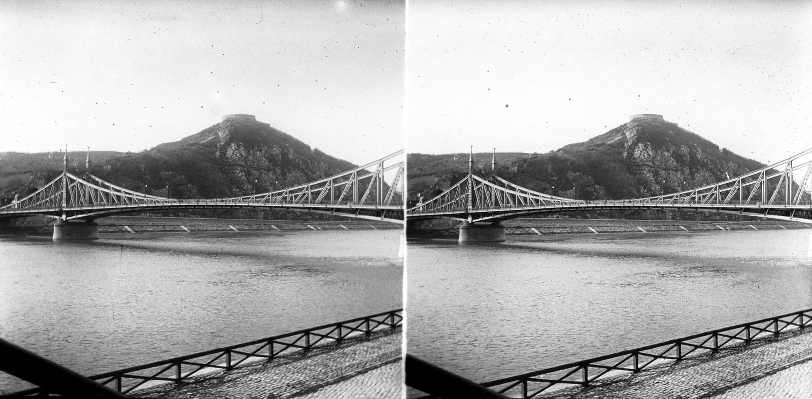 A felvétel 1900 előtt készült., 1900, SZTFH Földtani Szolgálatának gyűjteménye, Eötvös Loránd, sztereófotó, híd, hegy, Duna, kockakő, Fortepan #303156