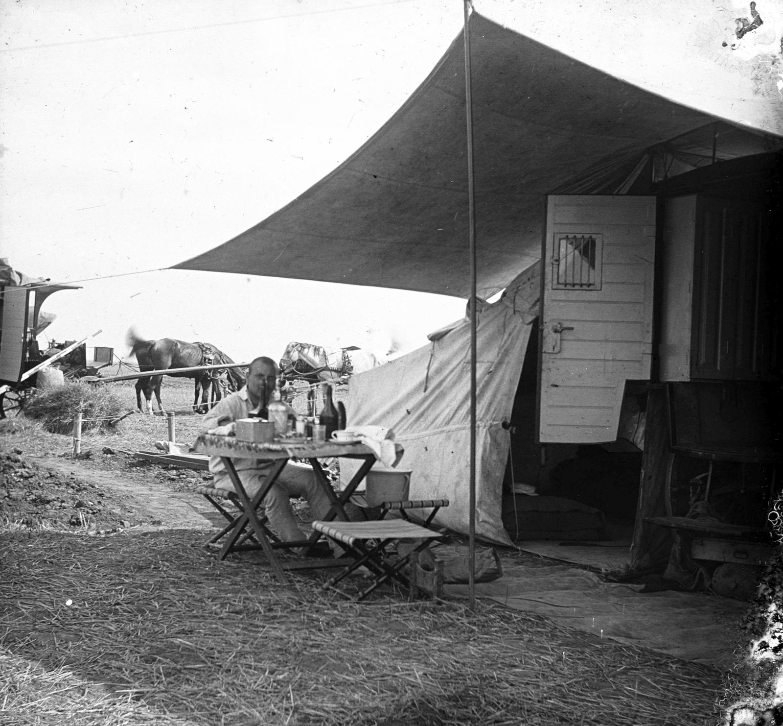 1906, SZTFH Földtani Szolgálatának gyűjteménye, tent, photo aspect ratio: square, awning, table, folding chair, Fortepan #303161