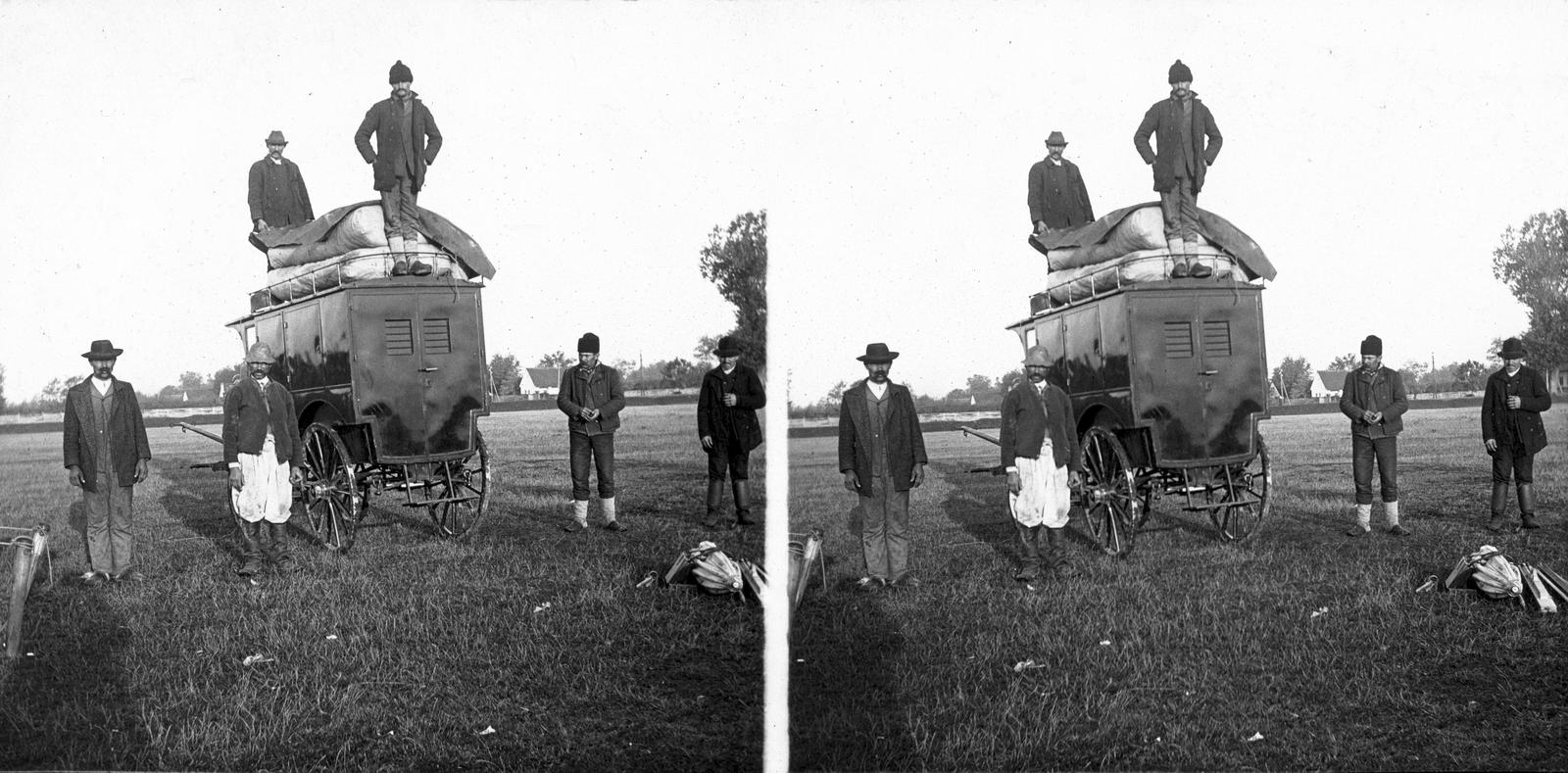 1906, SZTFH Földtani Szolgálatának gyűjteménye, Eötvös Loránd, sztereófotó, paraszt, műszerkocsi, Fortepan #303168