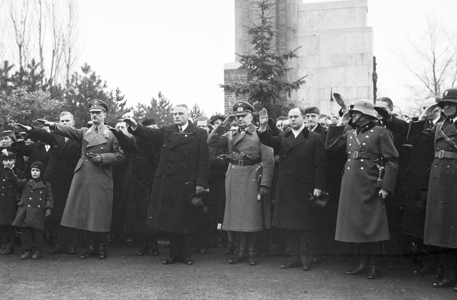 1937, Inkey Tibor, gesztus, nácizmus, egyenruha, tisztelgés, Frontharcos Szövetség, Fortepan #303615