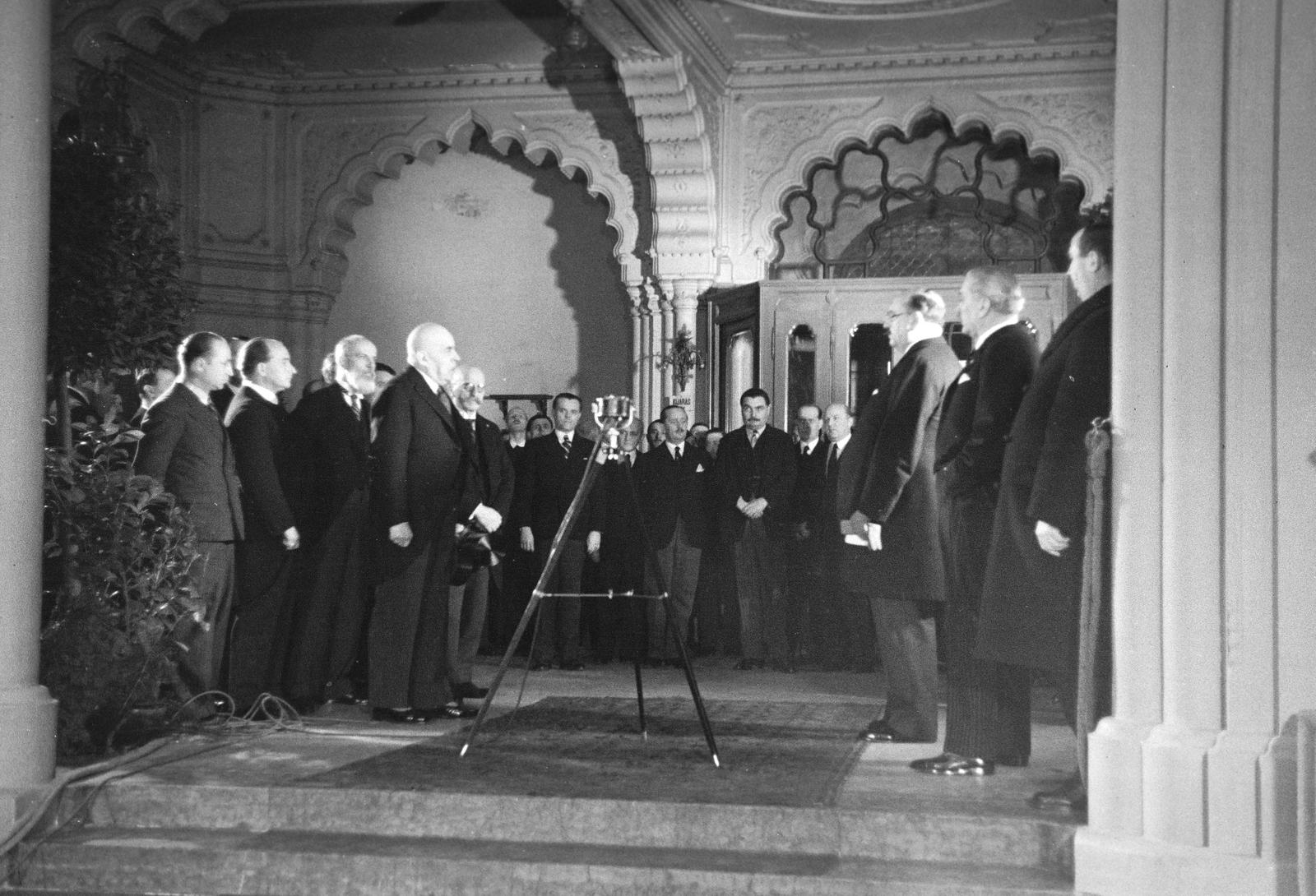 1936, Inkey Tibor, filmforgatás, mikrofon, megnyitó ünnepség, Fortepan #303671