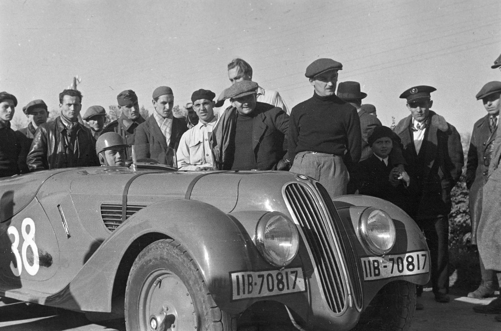 1937, Inkey Tibor, Best of, bukósisak, sapka, versenyautó, BMW 328, rajtszám, rendszám, Fortepan #303767