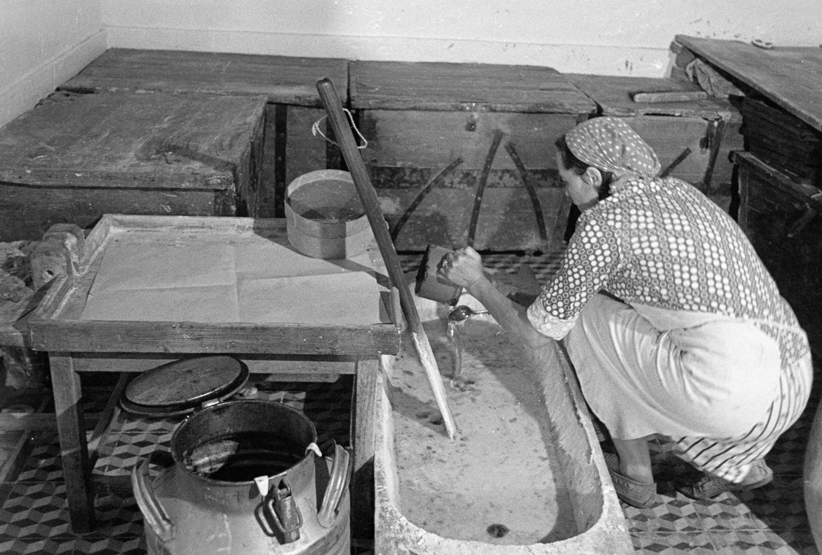 Magyarország, Sárospatak, Veres Sándorné mézeskalácsos műhelye., 1981, Szebeni András, pékség, teknő, Fortepan #304026