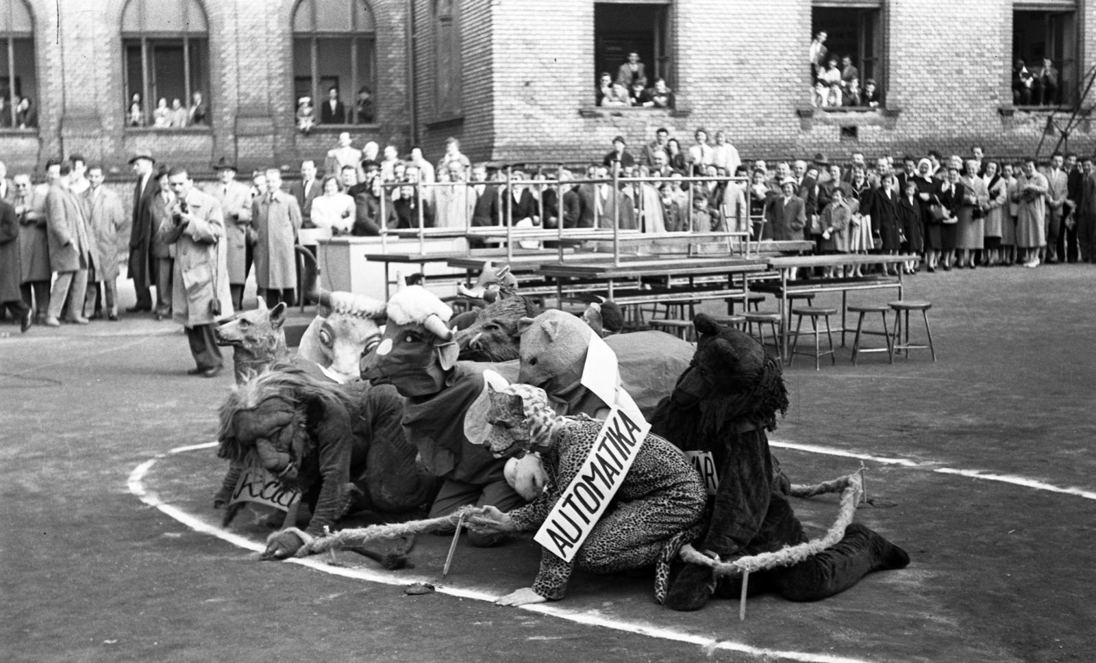 Magyarország, Budapest VIII., Tavaszmező utca 17., a felvétel a Kandó Kálmán Híradásipari és Műszeripari Technikum (később Óbudai Egyetem Kandó Kálmán Villamosmérnöki Kar) udvarán készült., 1961, Beszeda László Zoltán, Budapest, Fortepan #304253
