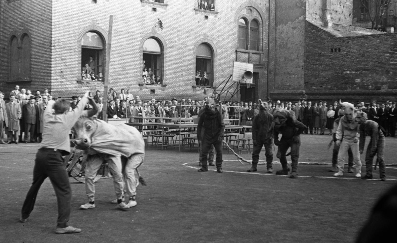 Hungary, Budapest VIII., Tavaszmező utca 17., a felvétel a Kandó Kálmán Híradásipari és Műszeripari Technikum (később Óbudai Egyetem Kandó Kálmán Villamosmérnöki Kar) udvarán készült., 1961, Beszeda László Zoltán, Budapest, Fortepan #304256