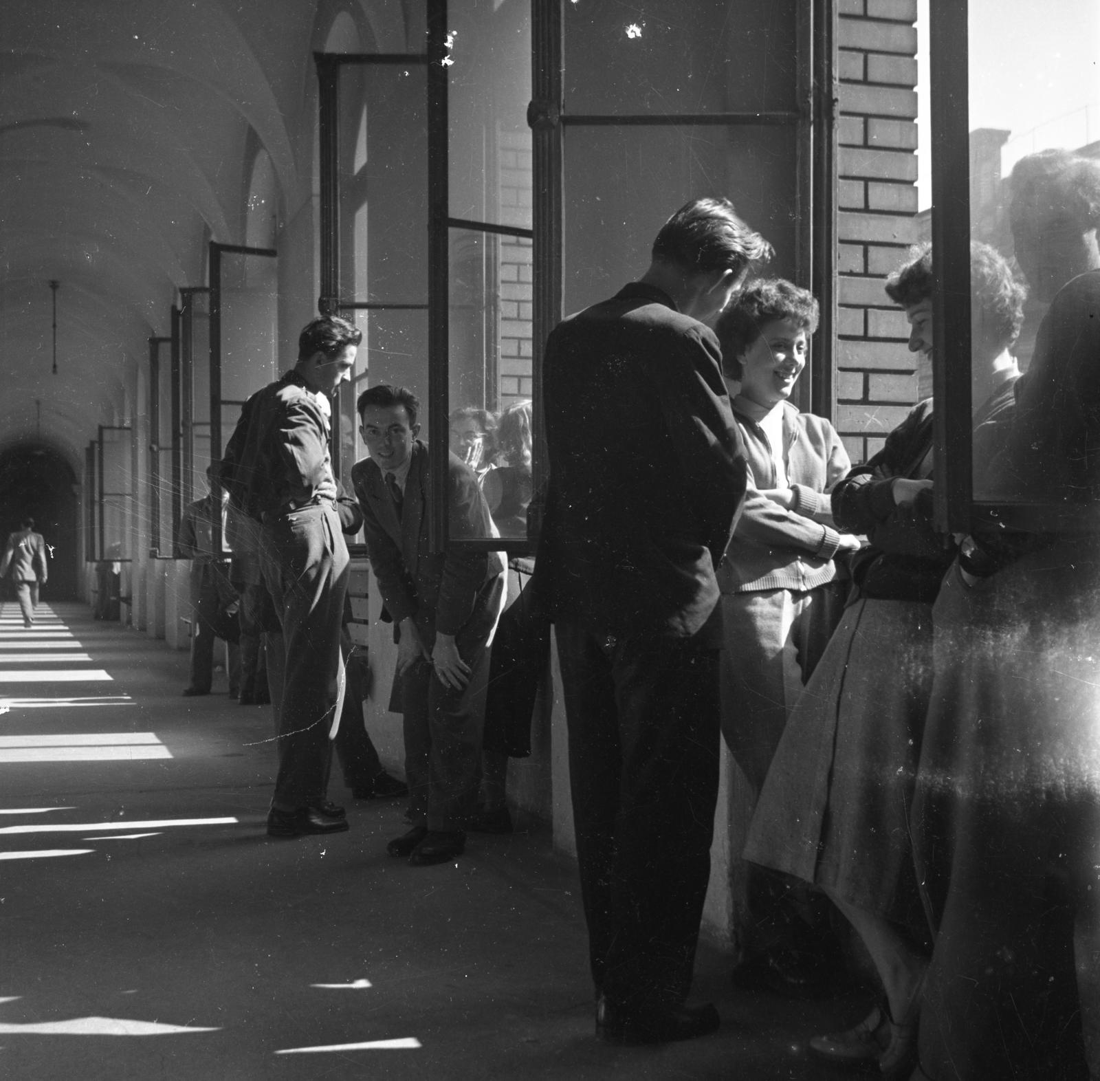 1955, Bán Tamás, university, window, photo aspect ratio: square, corridor, Fortepan #304325