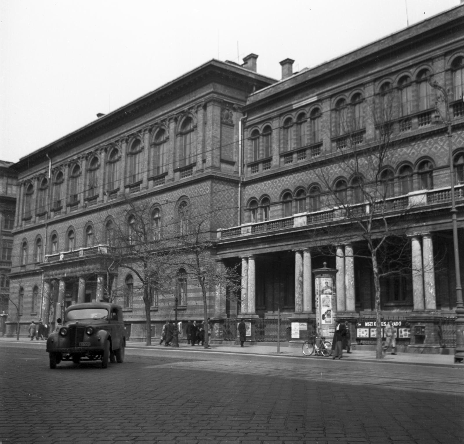 1958, Bán Tamás, hirdetőoszlop, egyetem, automobil, rendszám, plakát, épület, Fortepan #304414