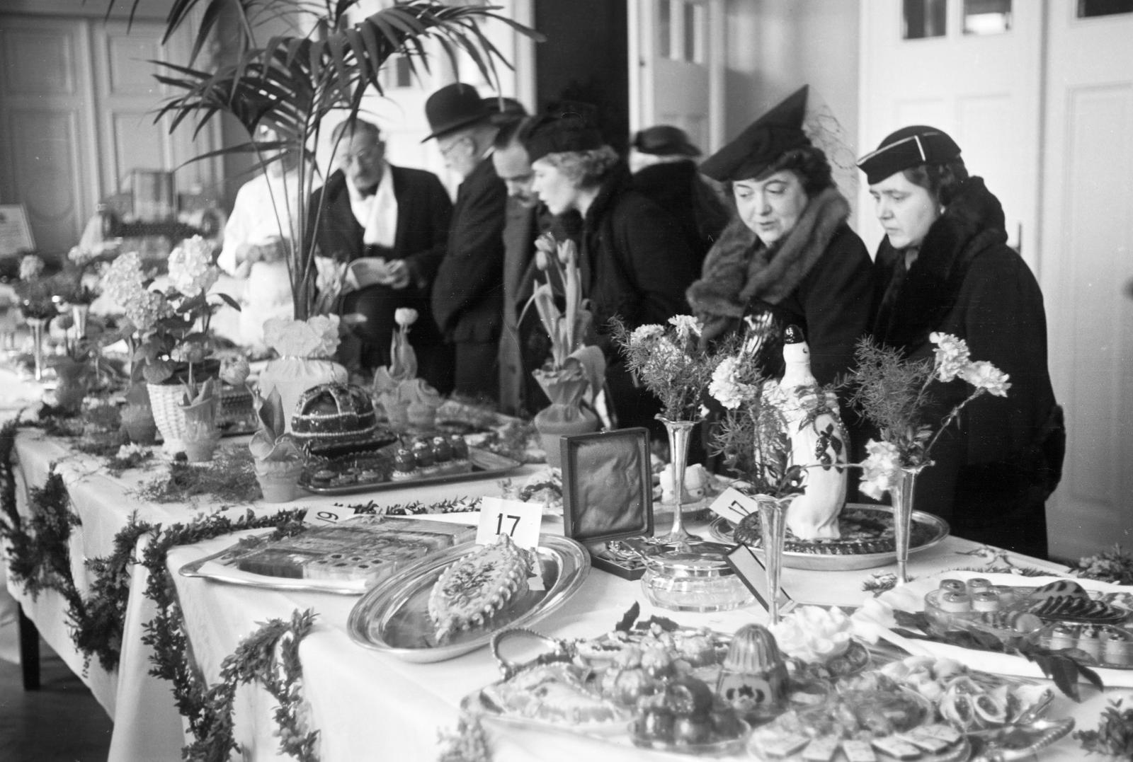 1937, Inkey Tibor, flower decoration, competition, cold buffet, Fortepan #304674