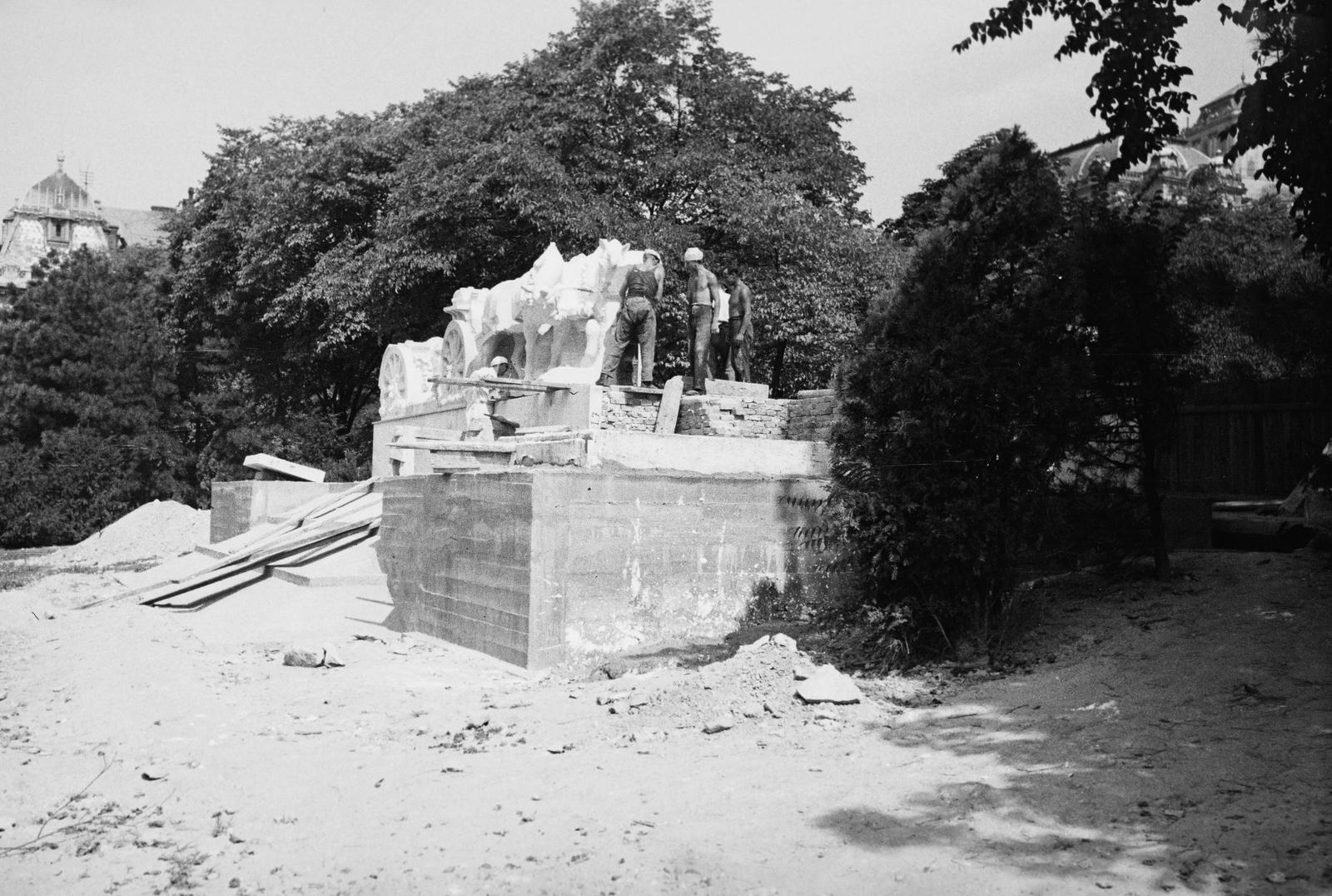 1940, Inkey Tibor, szoborcsoport, építkezés, Fortepan #304713
