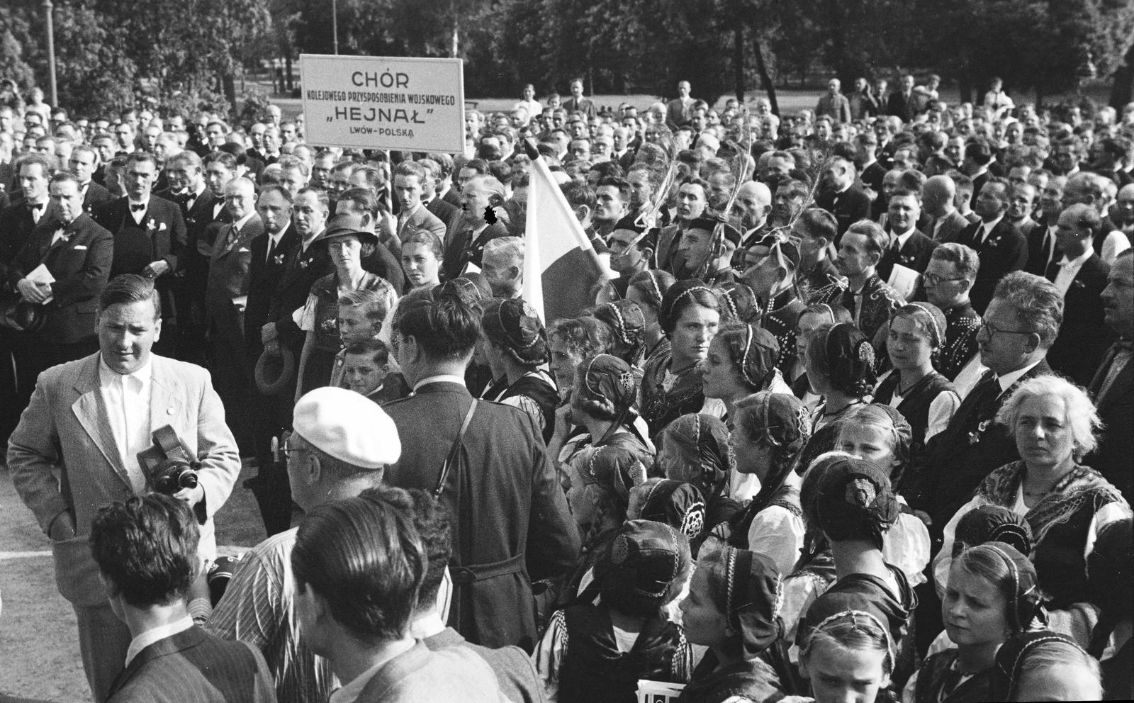 1940, Inkey Tibor, tömeg, lengyel felirat, Fortepan #304724