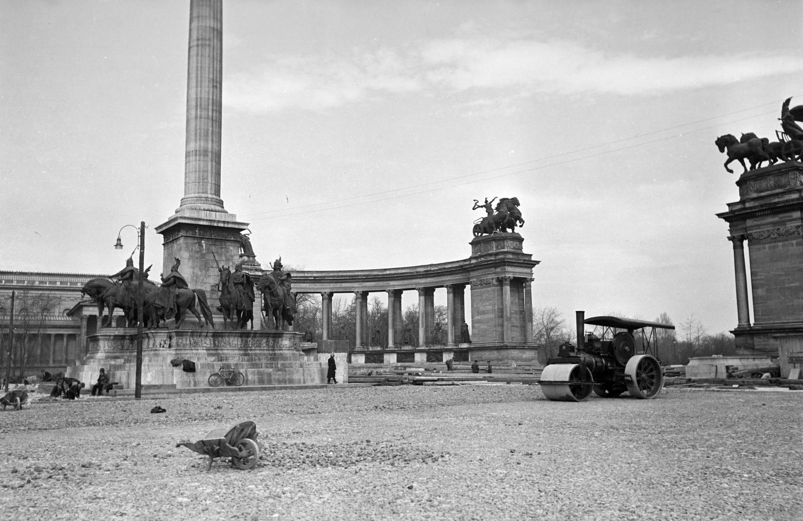 1937, Inkey Tibor, road roller, wheelbarrow, Fortepan #304782