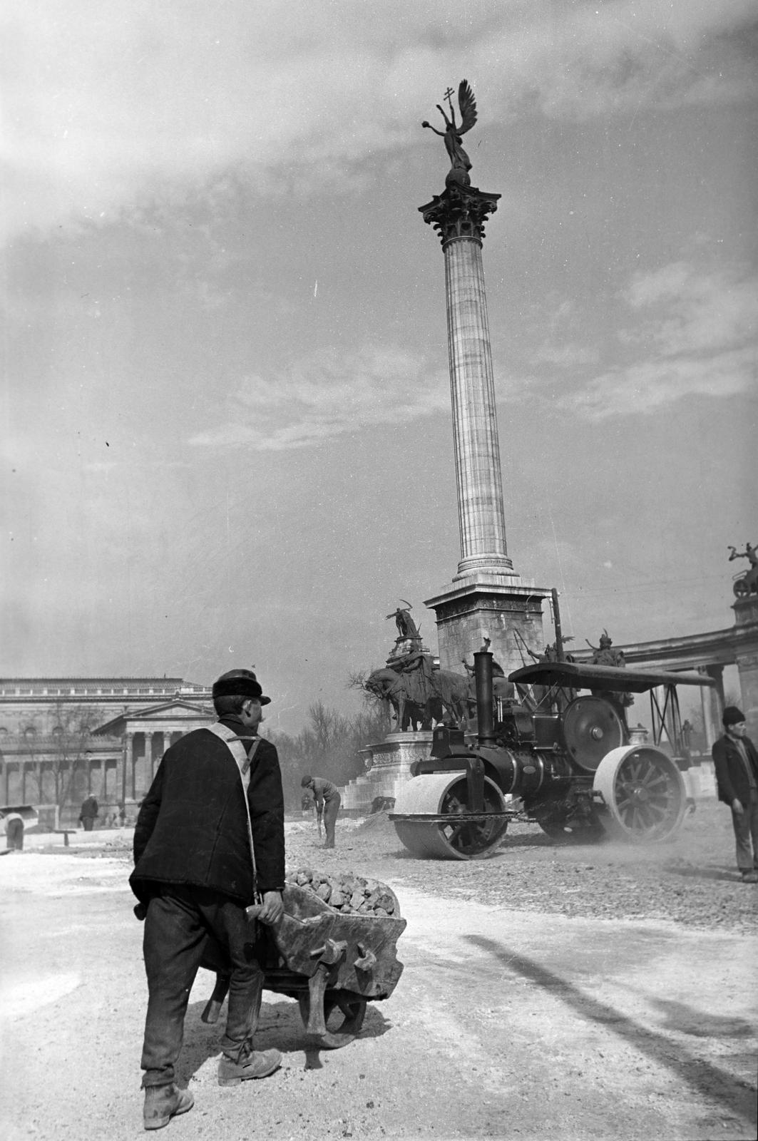 1937, Inkey Tibor, road roller, wheelbarrow, Fortepan #304783