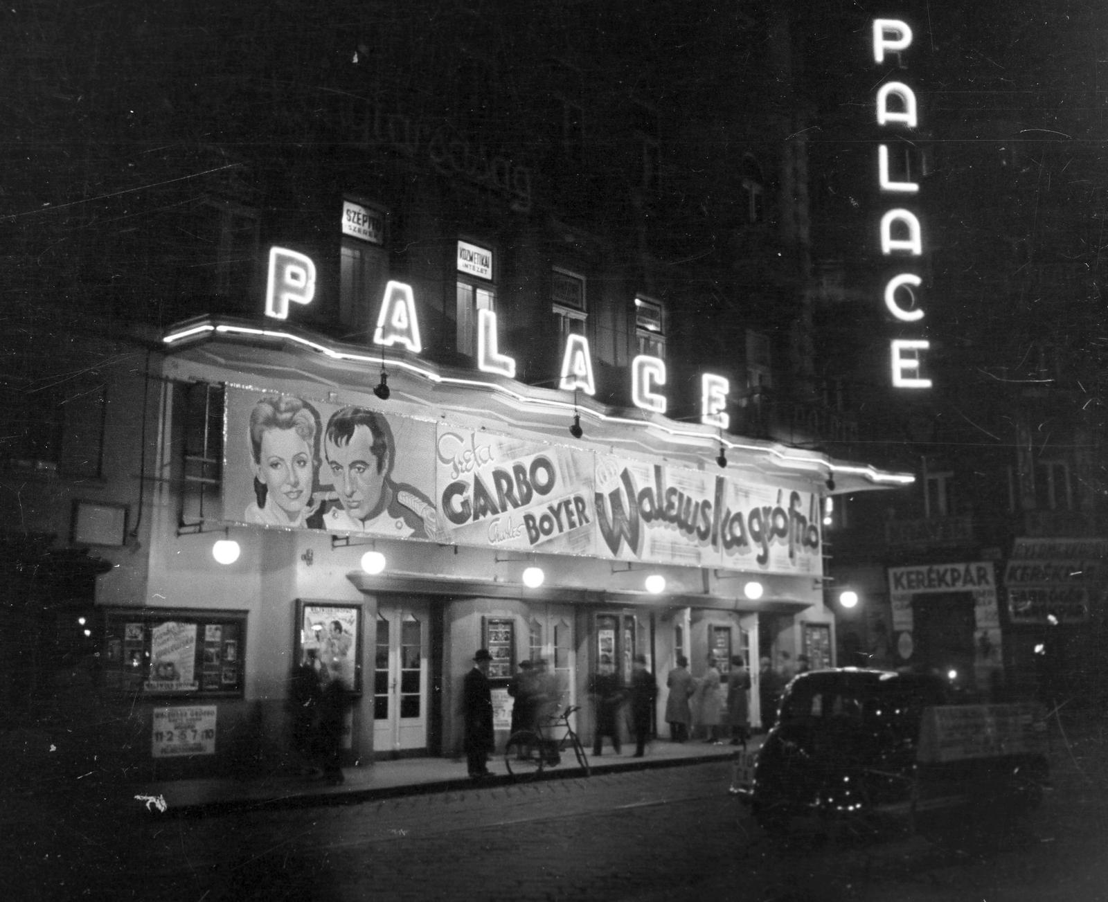 1939, Inkey Tibor, este, neon felirat, mozi, Fortepan #305086