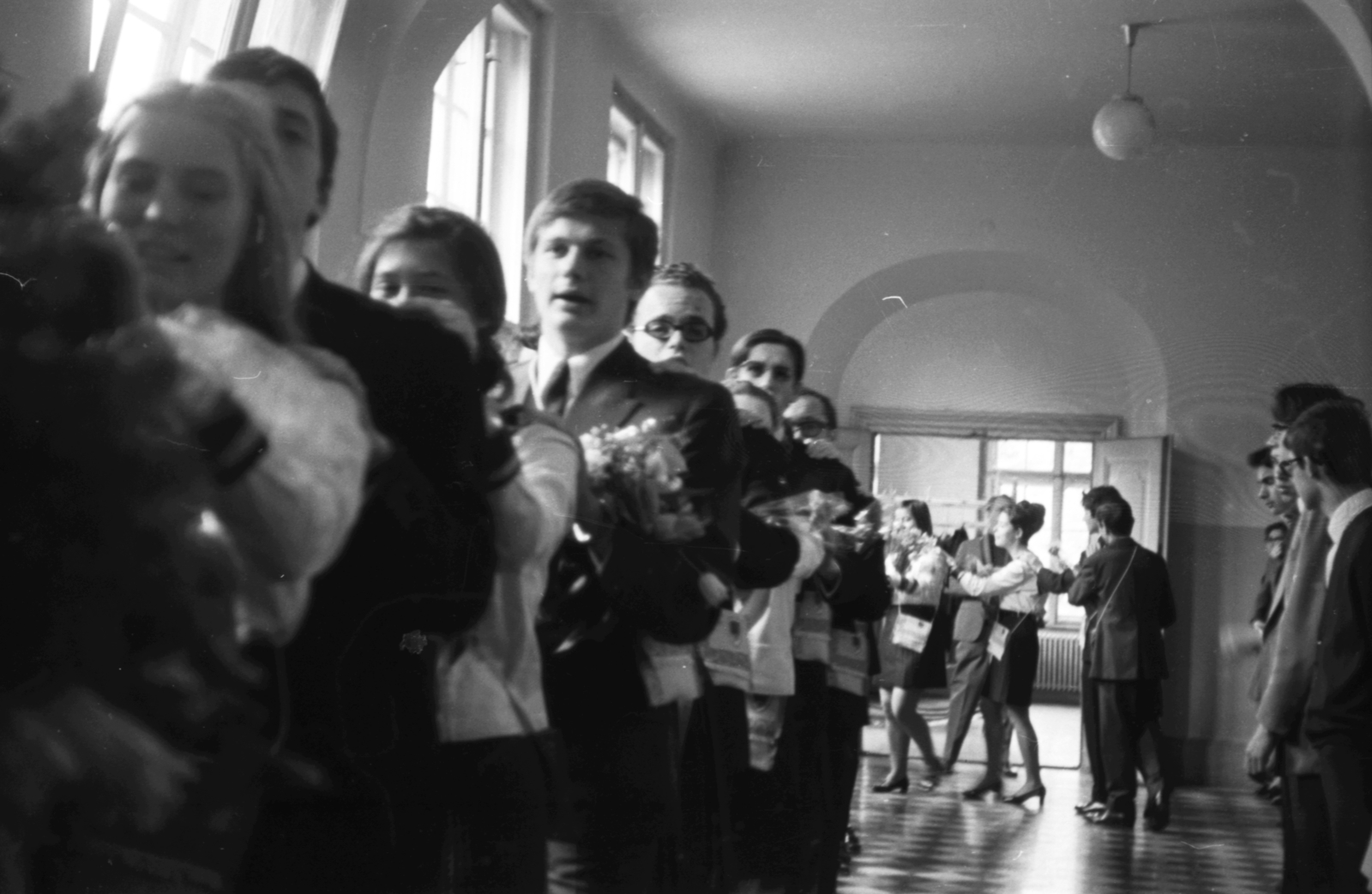 Hungary, Budapest XI., Villányi út 27. József Attila (később Budai Ciszterci Szent Imre) Gimnázium., 1970, Lengyel Tamás, high school, interior, graduation, Budapest, Cistercian Order, Gyula Wälder-design, Fortepan #30618