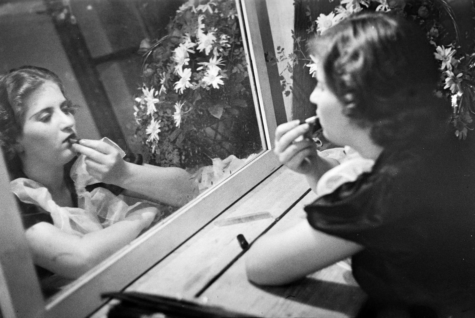 1936, Inkey Tibor, tükörkép, smink, Fortepan #306291