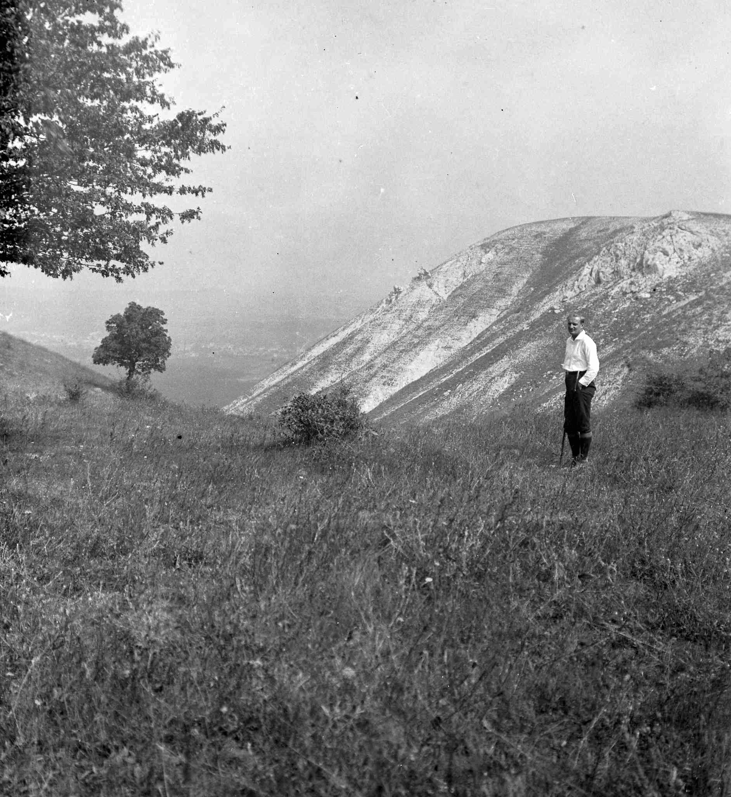 Hungary, Budai-hegység, Alsó-Zsíros-hegy., 1927, Storymap.hu, landscape, man, hillside, Fortepan #30693