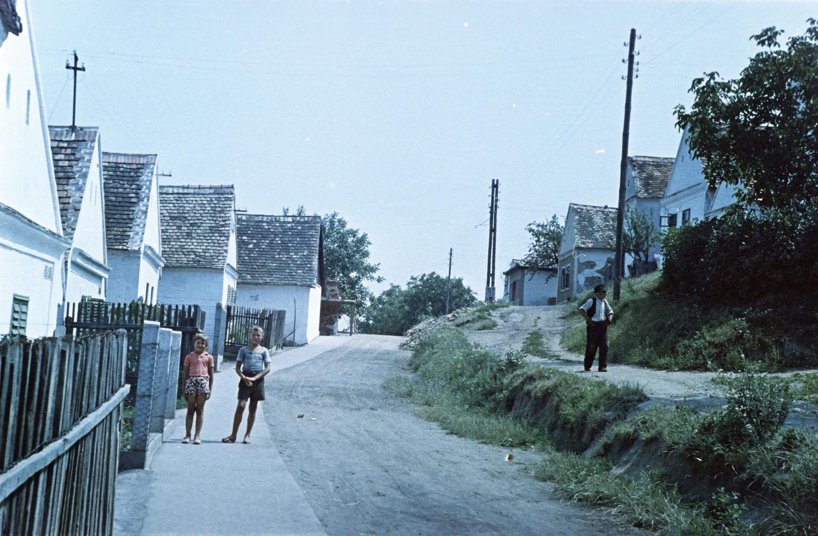 Magyarország, Ágfalva, Hegy utca., 1960, Gazda Anikó, lejtő, színes, cseréptető, földút, Fortepan #307039