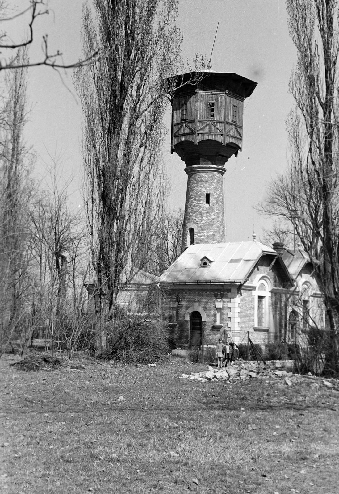 Magyarország, Mezőhegyes, Mezőhegyesi Állami Gazdaság, Csekonits tér, víztorony és szivattyúház., 1960, Gazda Anikó, torony, víztorony, Fortepan #307100
