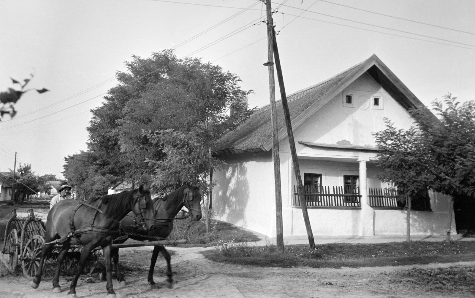 Hungary, 1967, Gazda Anikó, Best of, Horse-drawn carriage, farmhouse, Fortepan #307297