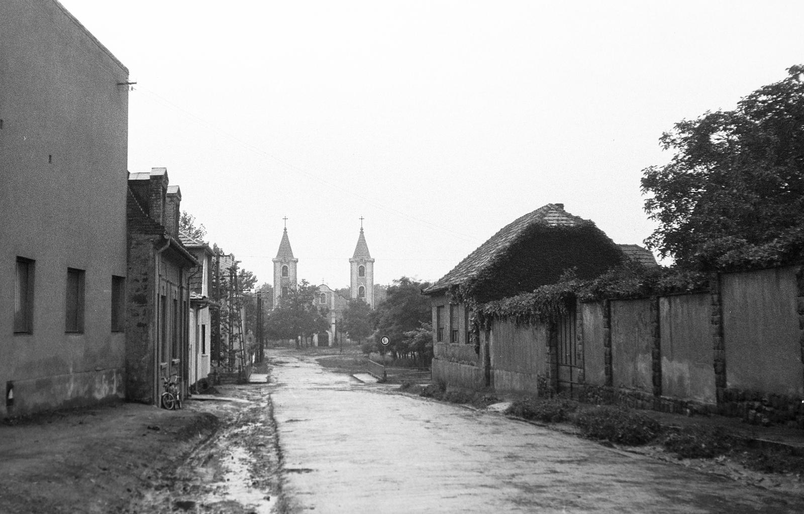 Magyarország, Gyöngyös, Forrás utca, háttérben az Eötvös Lóránd téren a Szent Orbán-templom., 1975, Gazda Anikó, Fortepan #308018