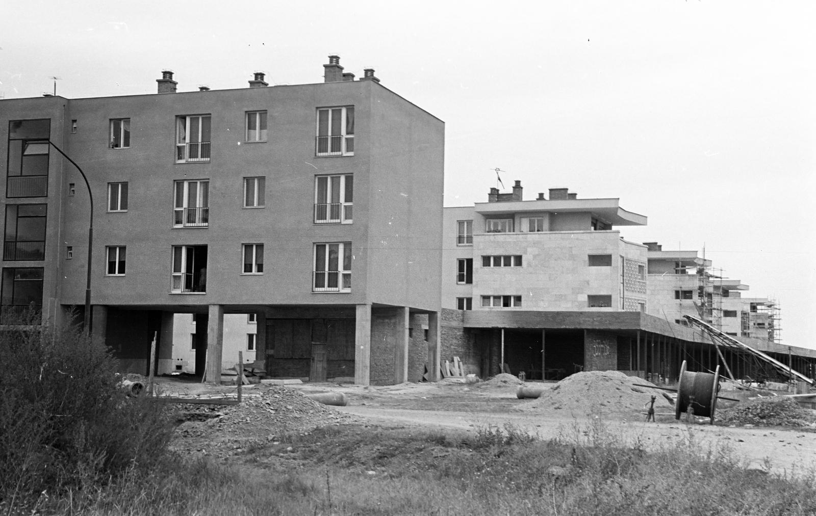 Hungary, Tiszaújváros, (Tiszaszederkény), Széchenyi út, üzletsor., 1965, Gazda Anikó, Fortepan #308047