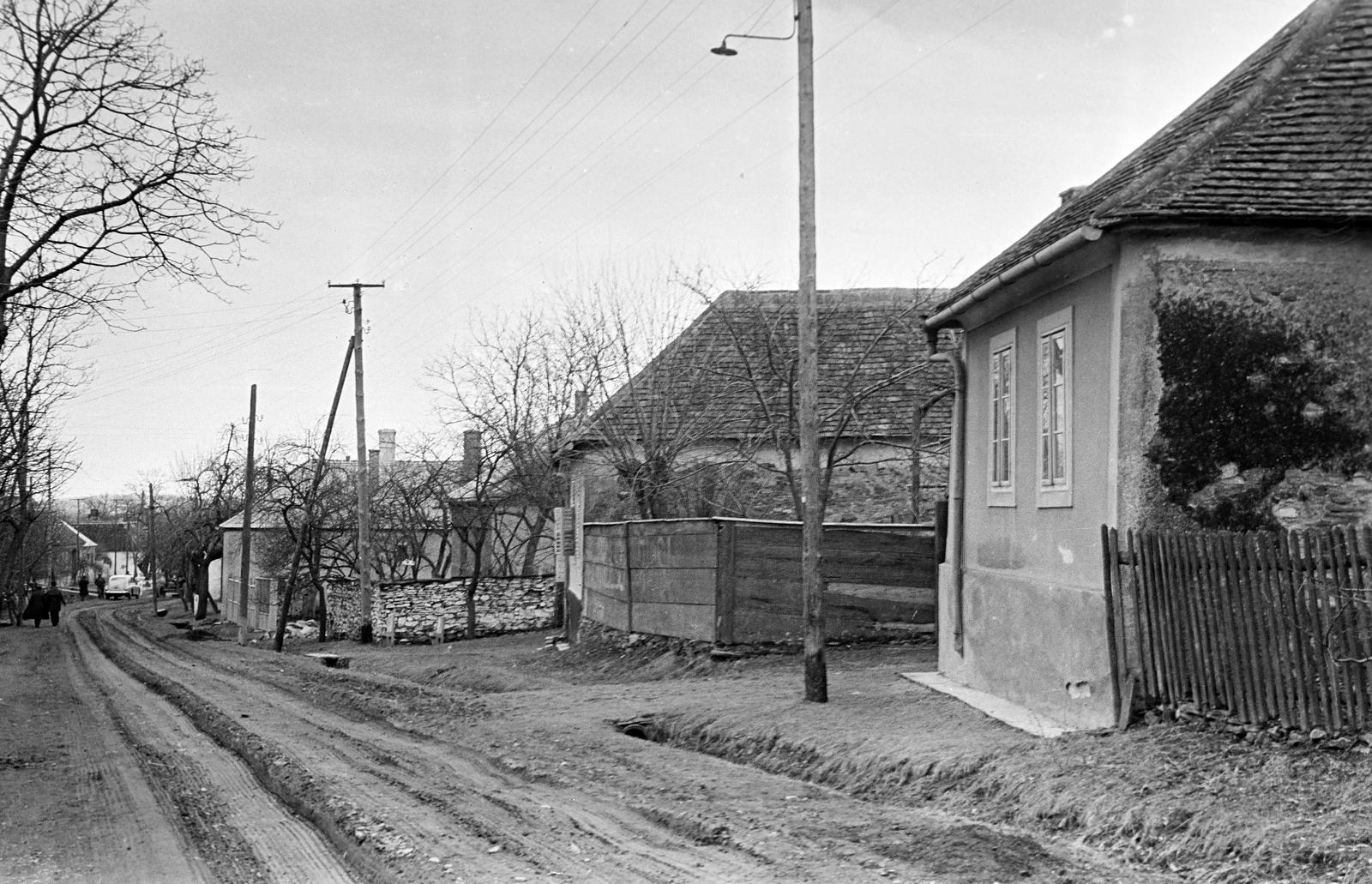 Magyarország, 1963, Gazda Anikó, földút, kerítés, villanyoszlop, Fortepan #308101