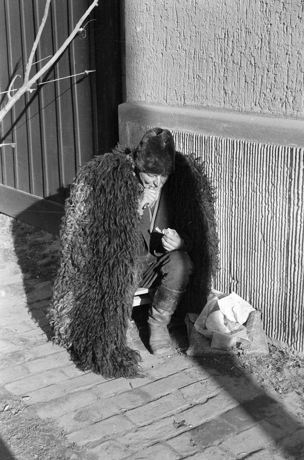 Hungary, 1961, Gazda Anikó, Best of, pen knife, shepherd, meal, peasant, sunshine, Fortepan #308295