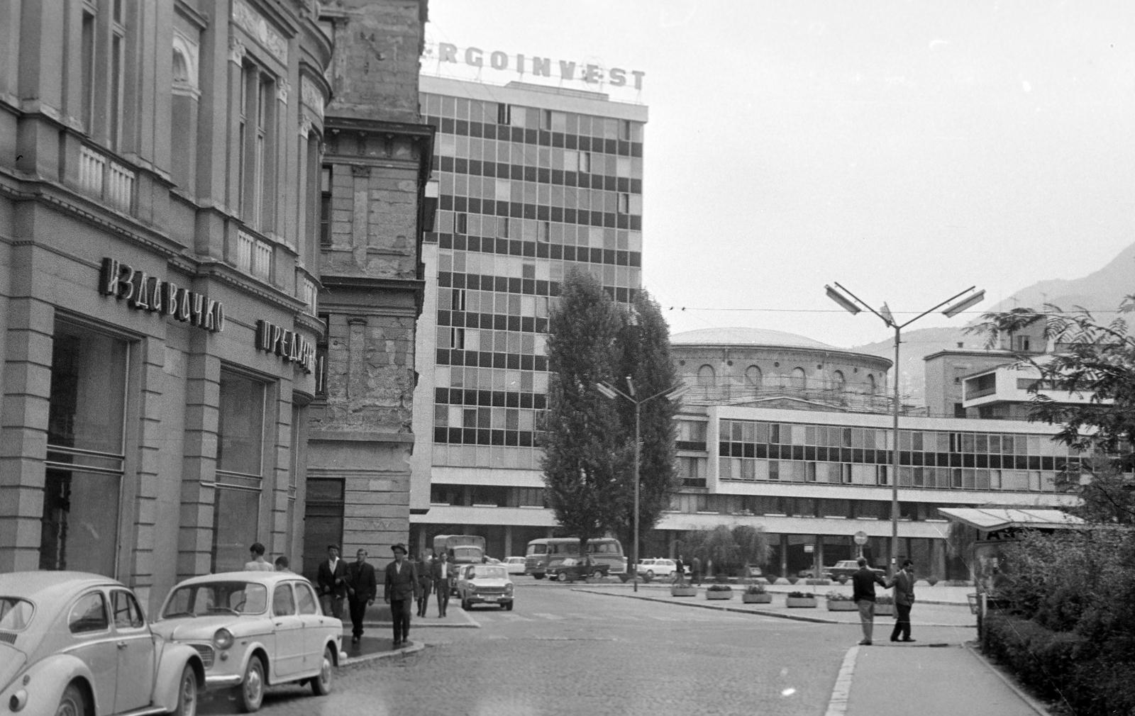 1960, Gazda Anikó, modern építészet, cirill írás, Fortepan #308525