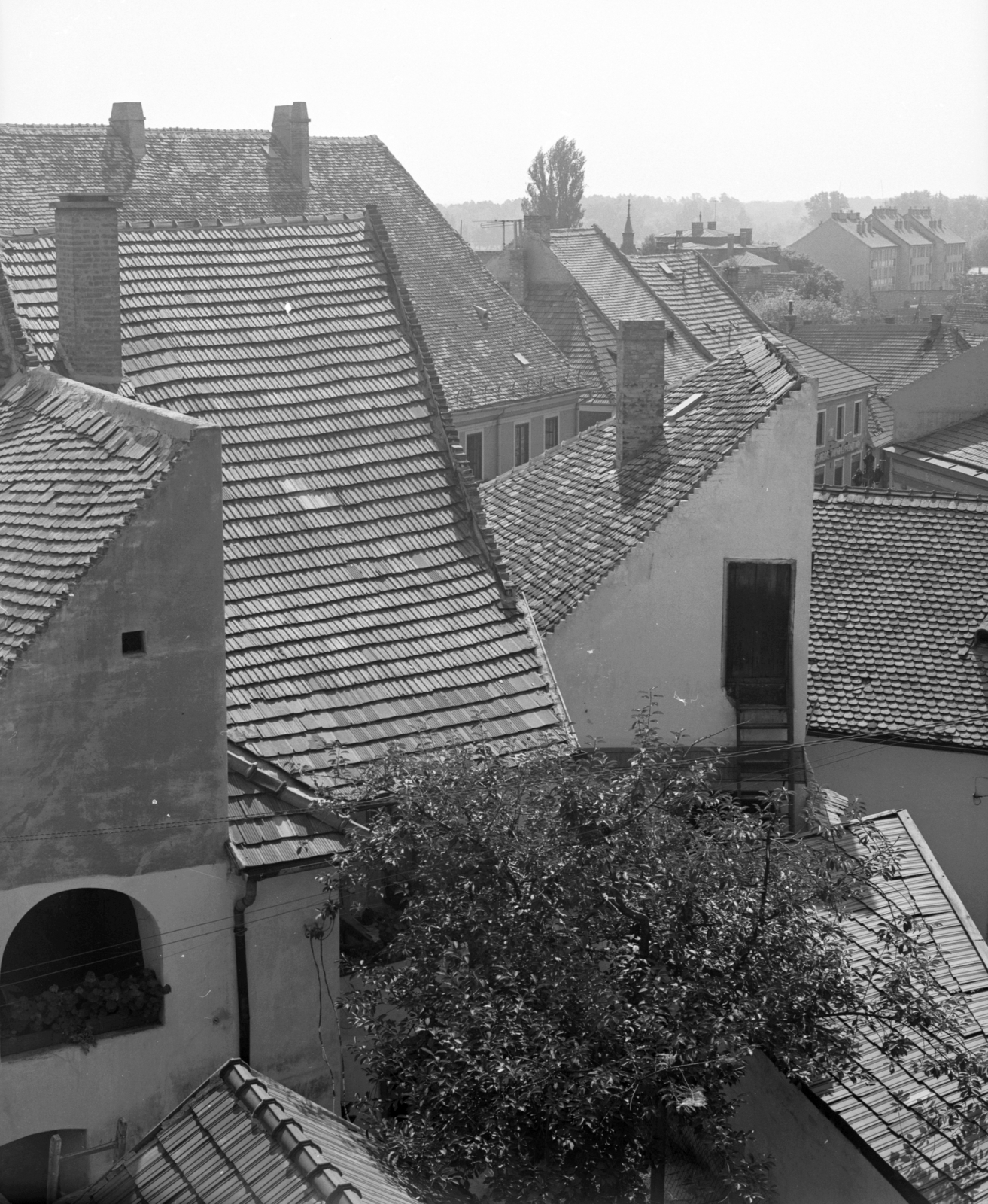 Hungary, Szentendre, háztetők a Várdombról a Fő (Marx) tér felé nézve., 1974, Építésügyi Dokumentációs és Információs Központ, VÁTI, Fortepan #31012