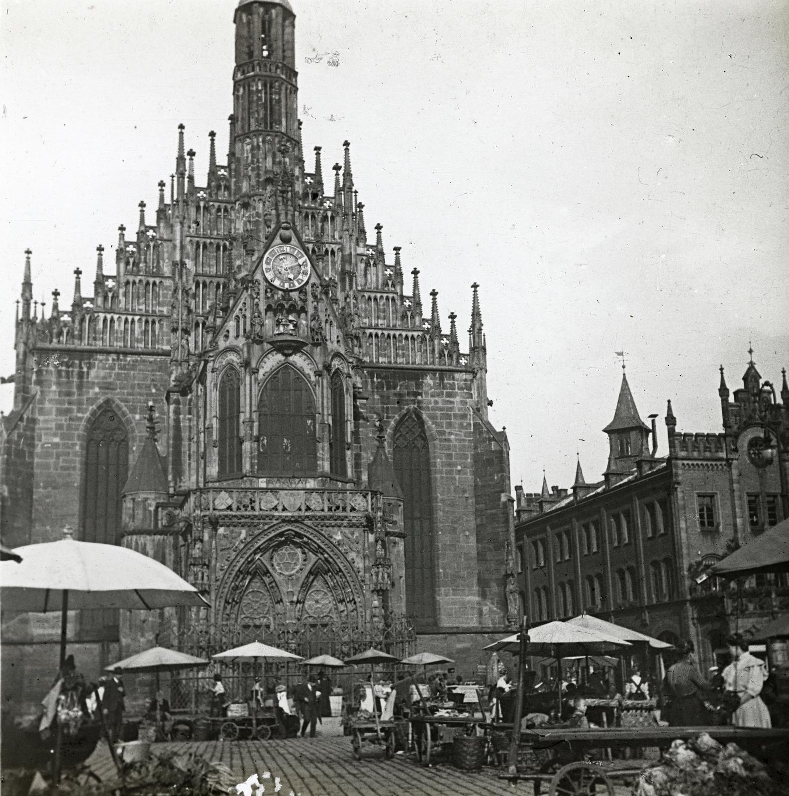 1909, fortepan/Album 123, templom, piac, épületszobor, toronyóra, épületdísz, Fortepan #312582
