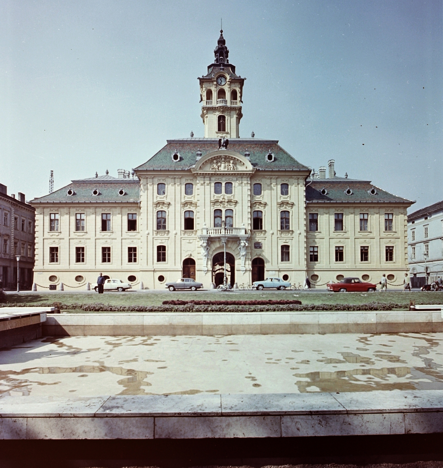 Hungary, Szeged, Széchenyi tér, Városháza., 1966, Építésügyi Dokumentációs és Információs Központ, VÁTI, colorful, Ödön Lechner-design, public building, Gyula Pártos-design, Fortepan #31294