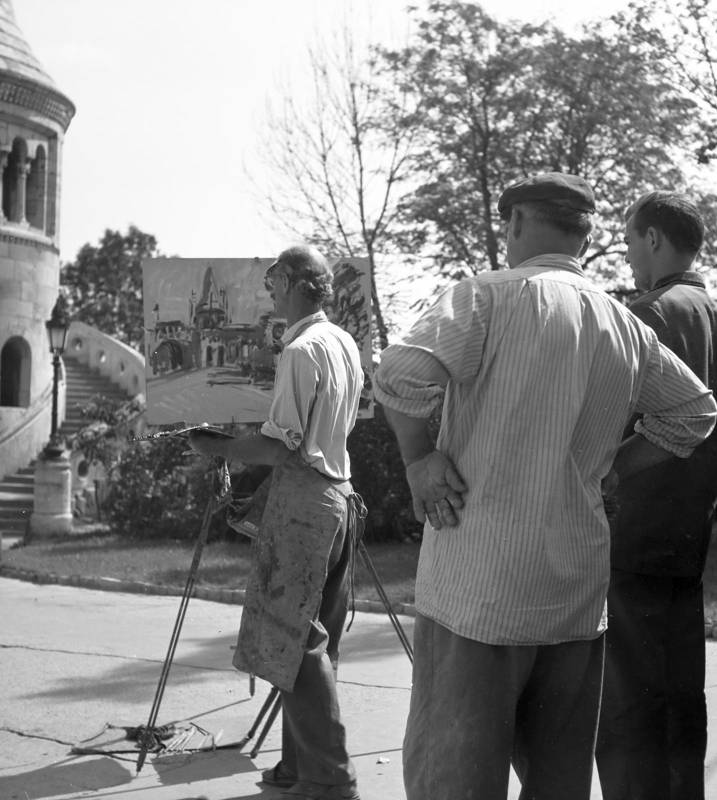 1963, Villányi Gergely, festőállvány, festő, kíváncsiság, Fortepan #313353