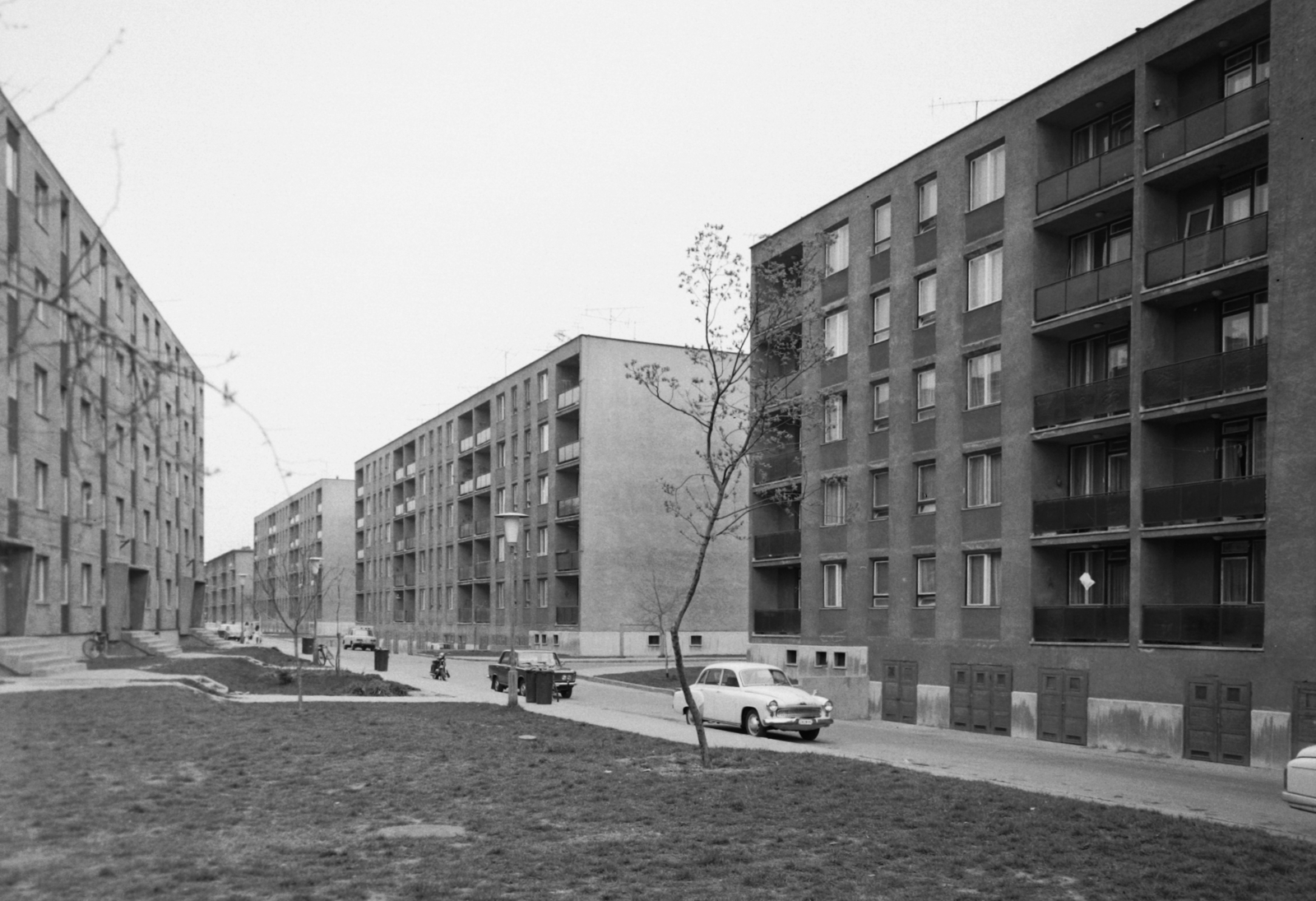 Hungary, Székesfehérvár, Deák Ferenc utca a Lövölde utca felé nézve., 1973, Építésügyi Dokumentációs és Információs Központ, VÁTI, Gerrman brand, blocks, Polski Fiat-brand, Wartburg-brand, Polish brand, automobile, Fortepan #31347