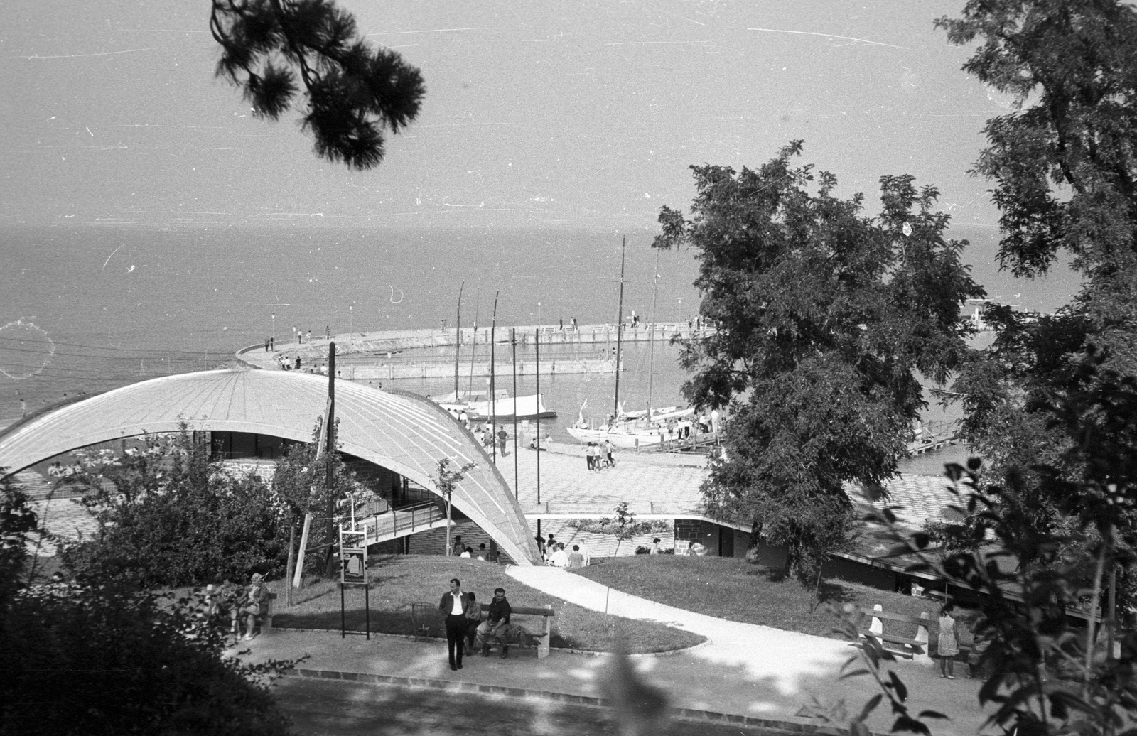 Hungary,Lake Balaton, Tihany, kikötő., 1966, Pálinkás Zsolt, sailboat, picture, port, Fortepan #31524