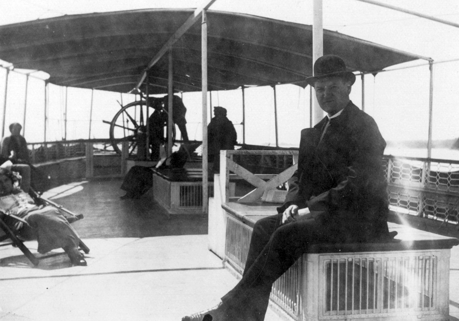 1928, Fodor István, portrait, ship, man, deck chair, boat trip, Fortepan #31816