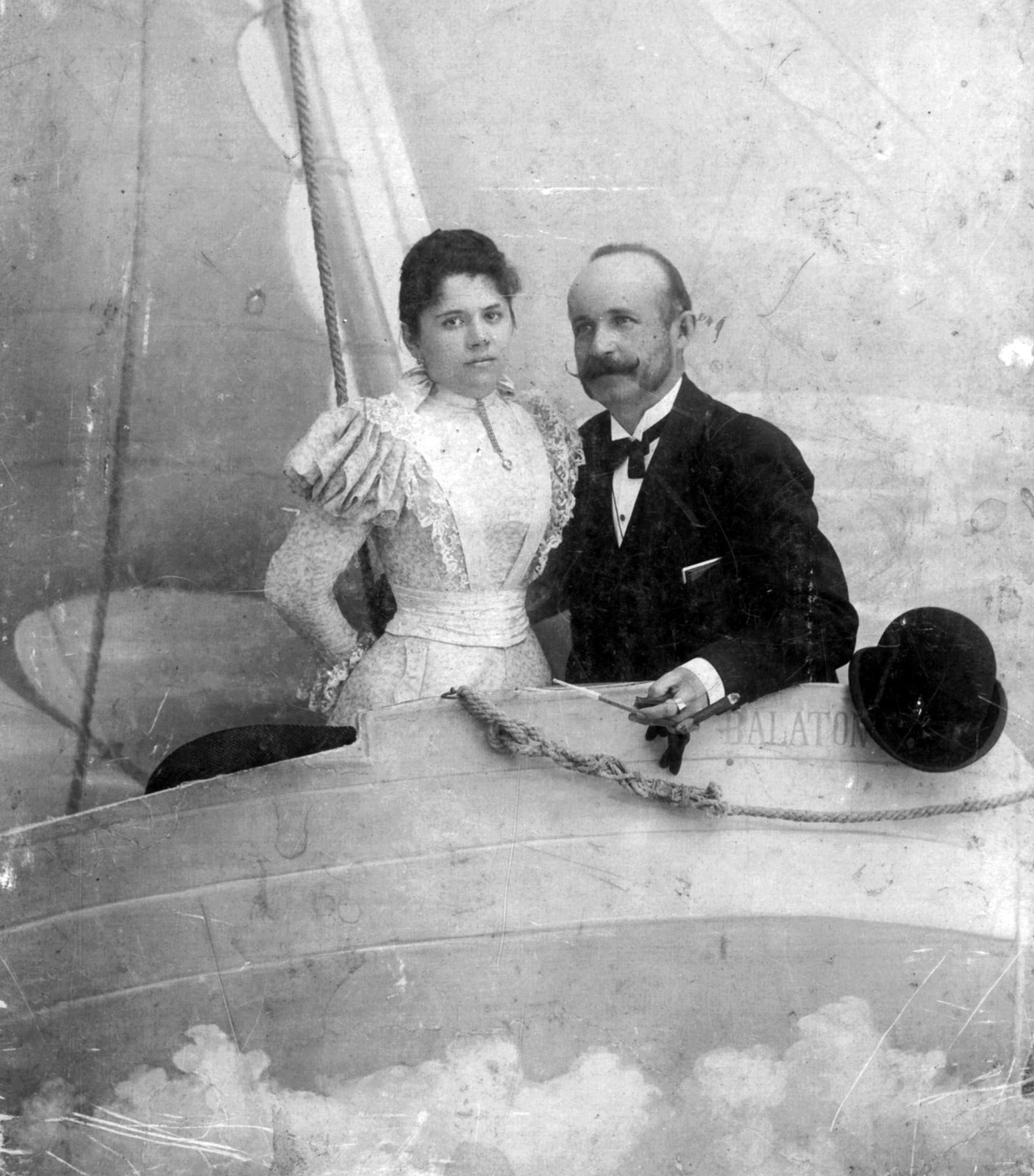 1900, Fodor István, man and woman, hands behind the back, Fortepan #31817