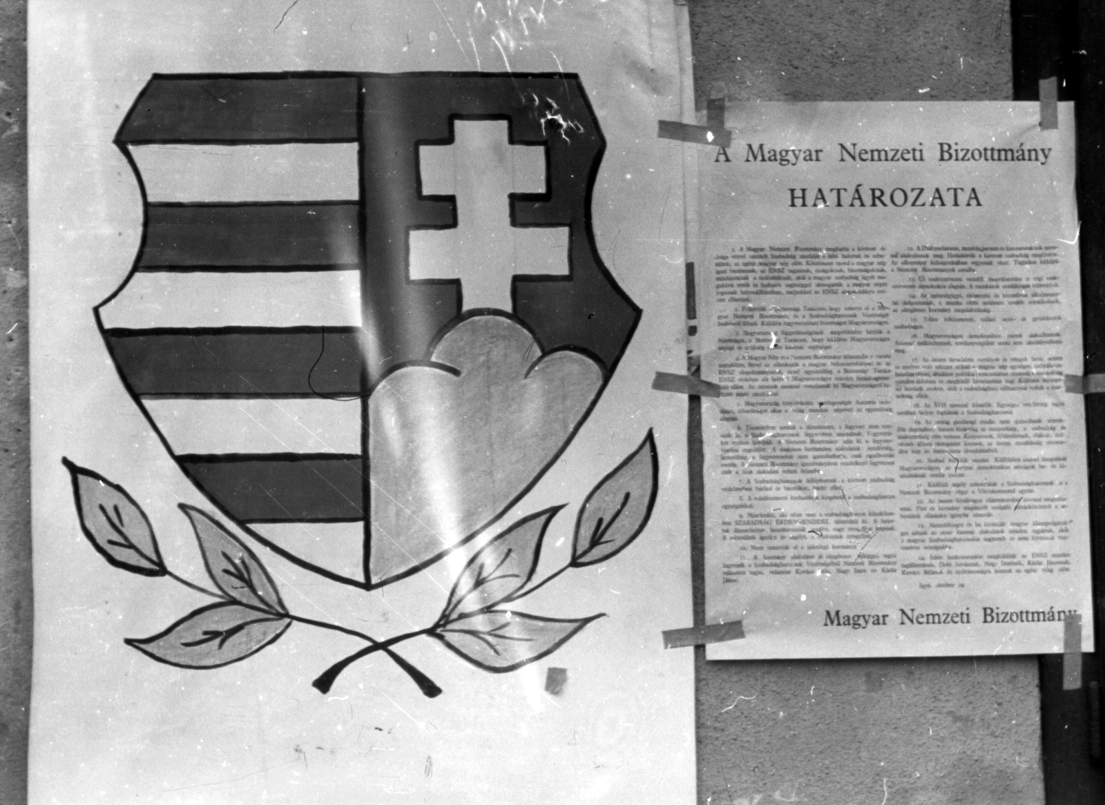 Magyarország, Budapest, 1956, Papp István, forradalom, címer, Kossuth címer, hirdetmény, plakát, Fortepan #31987