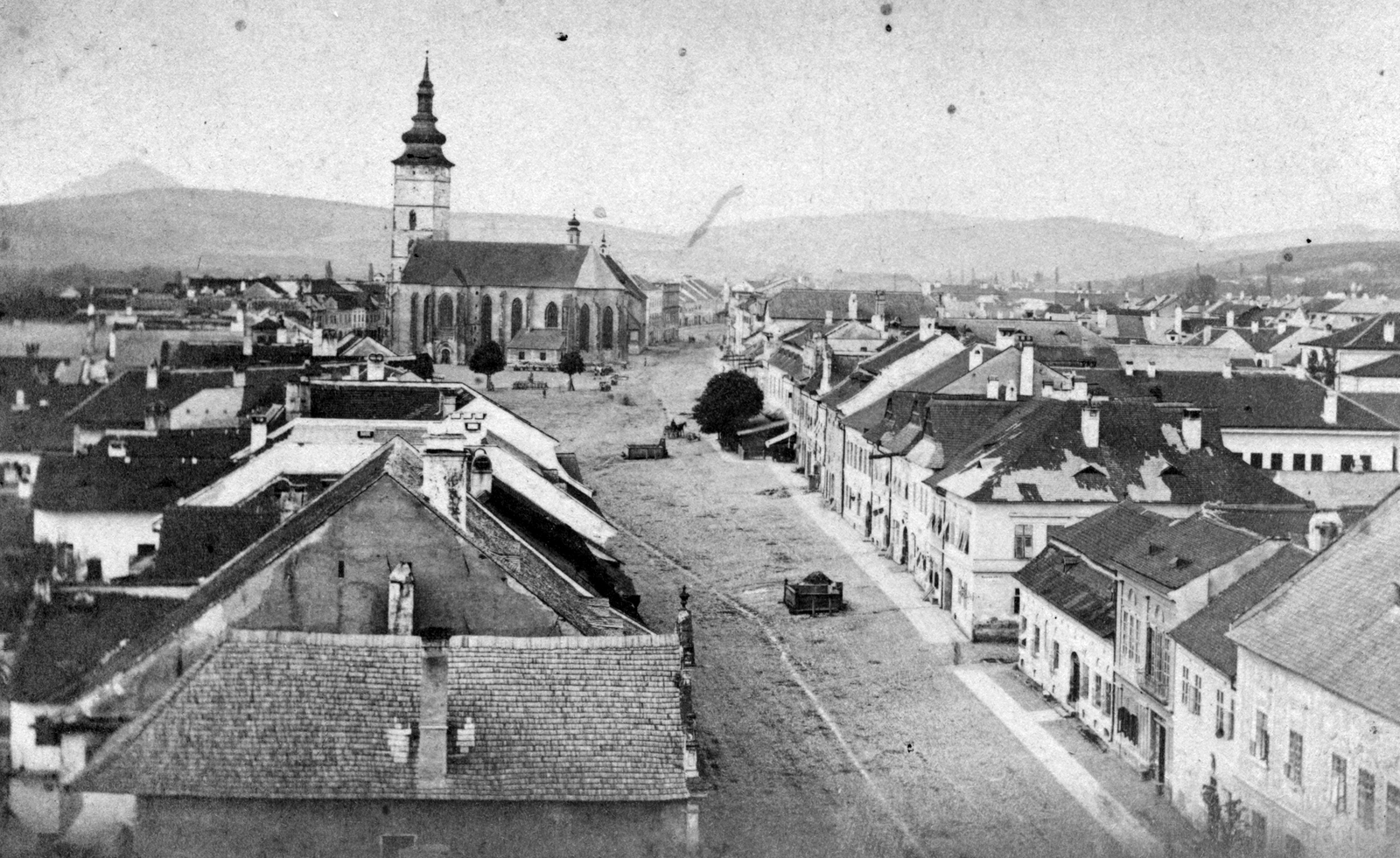 Slovakia, Prešov, Fő utca és a Szent Miklós-székesegyház a görögkatolikus templom tornyából. (A kép 1886 előtt készült), 1900, GGAABBOO, church, roof, picture, Cathedral, Fortepan #32103