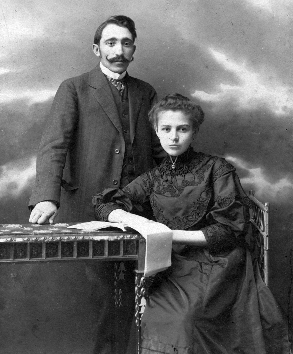1900, GGAABBOO, moustache, man and woman, Fortepan #32105