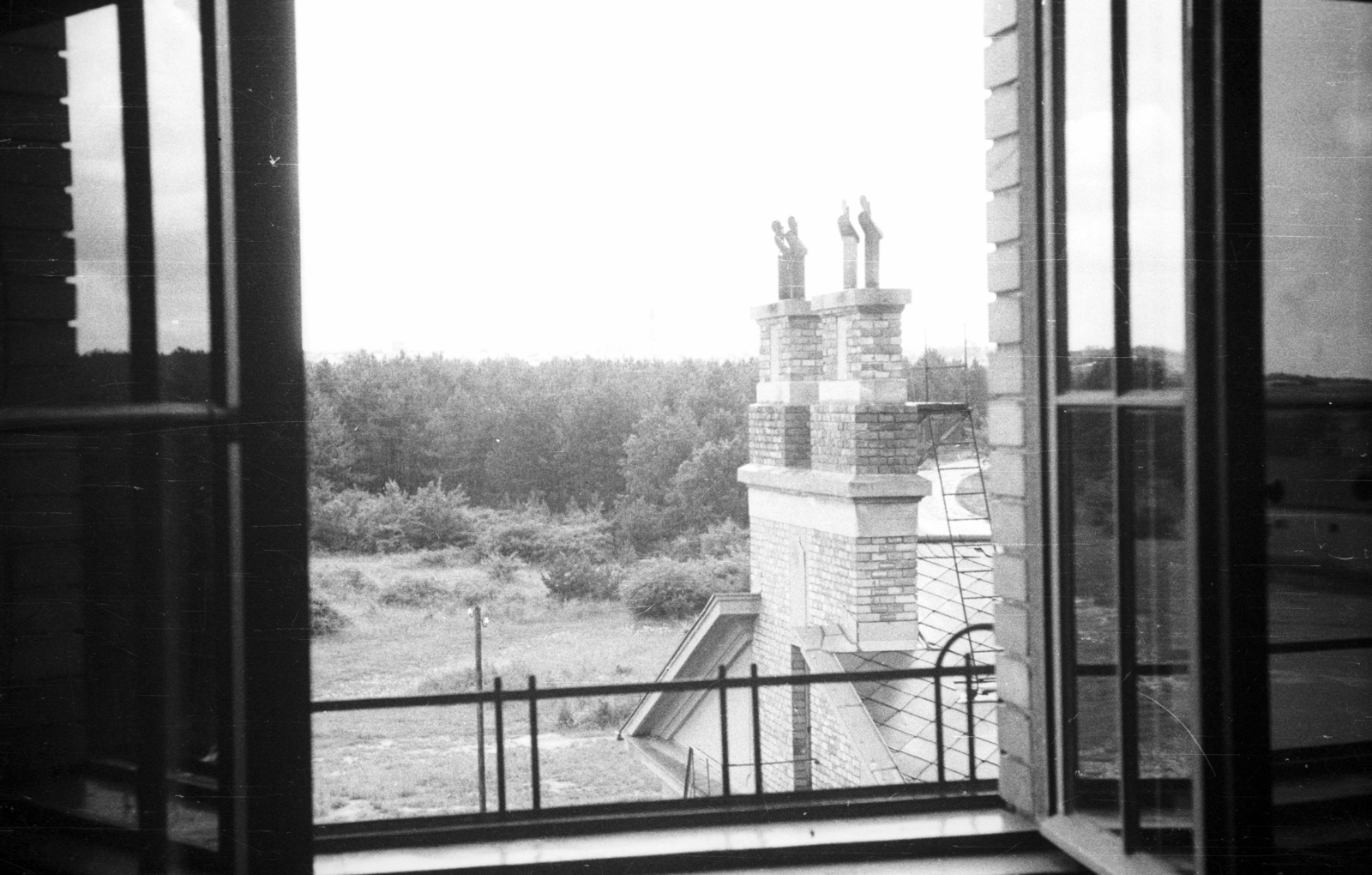 1935, Ludovika, ladder, roof, window, chimney, view, slate roof, Fortepan #3211