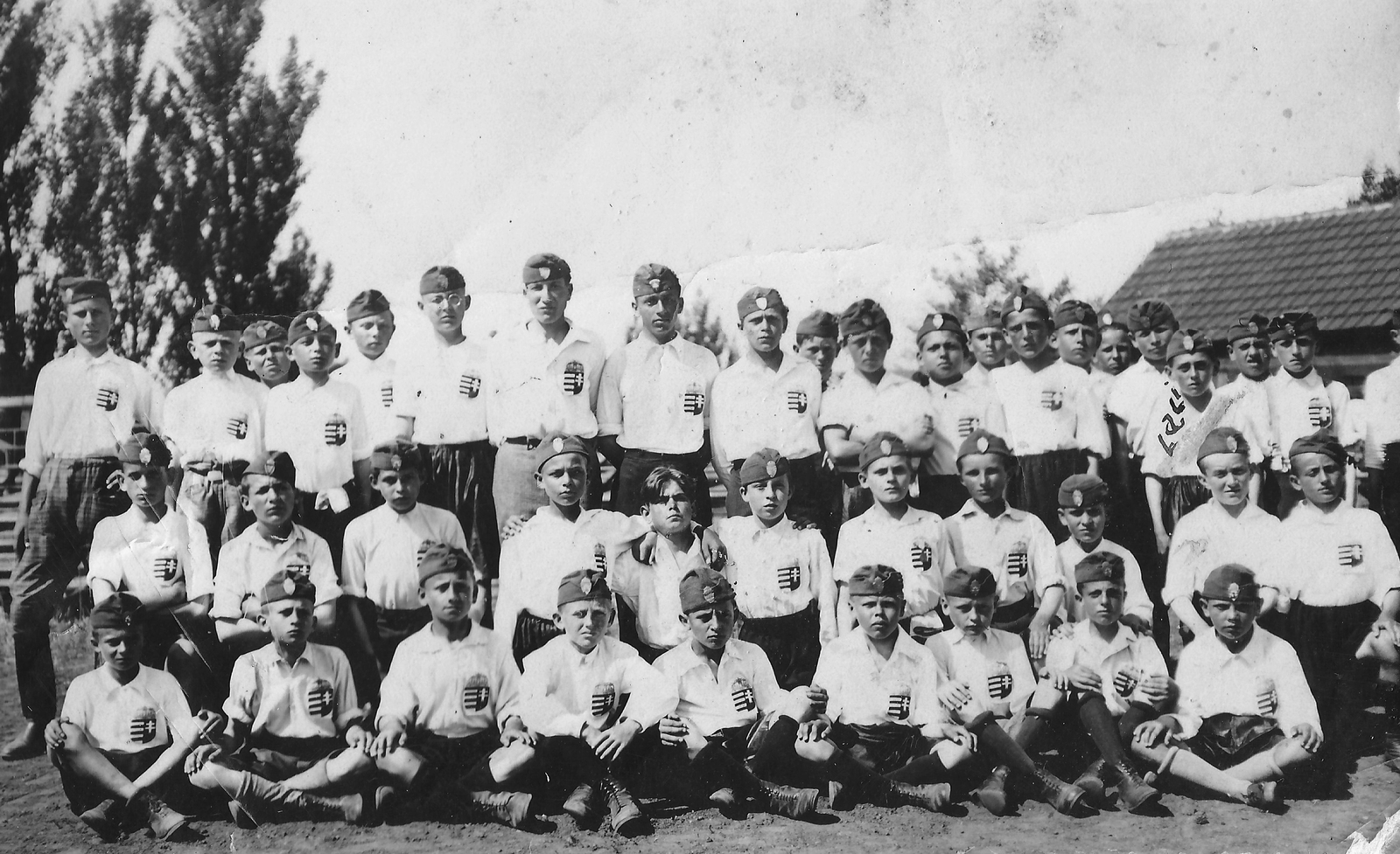 1930, Éles Andrásné, uniform, tableau, crest, boys, caps, Fortepan #32402