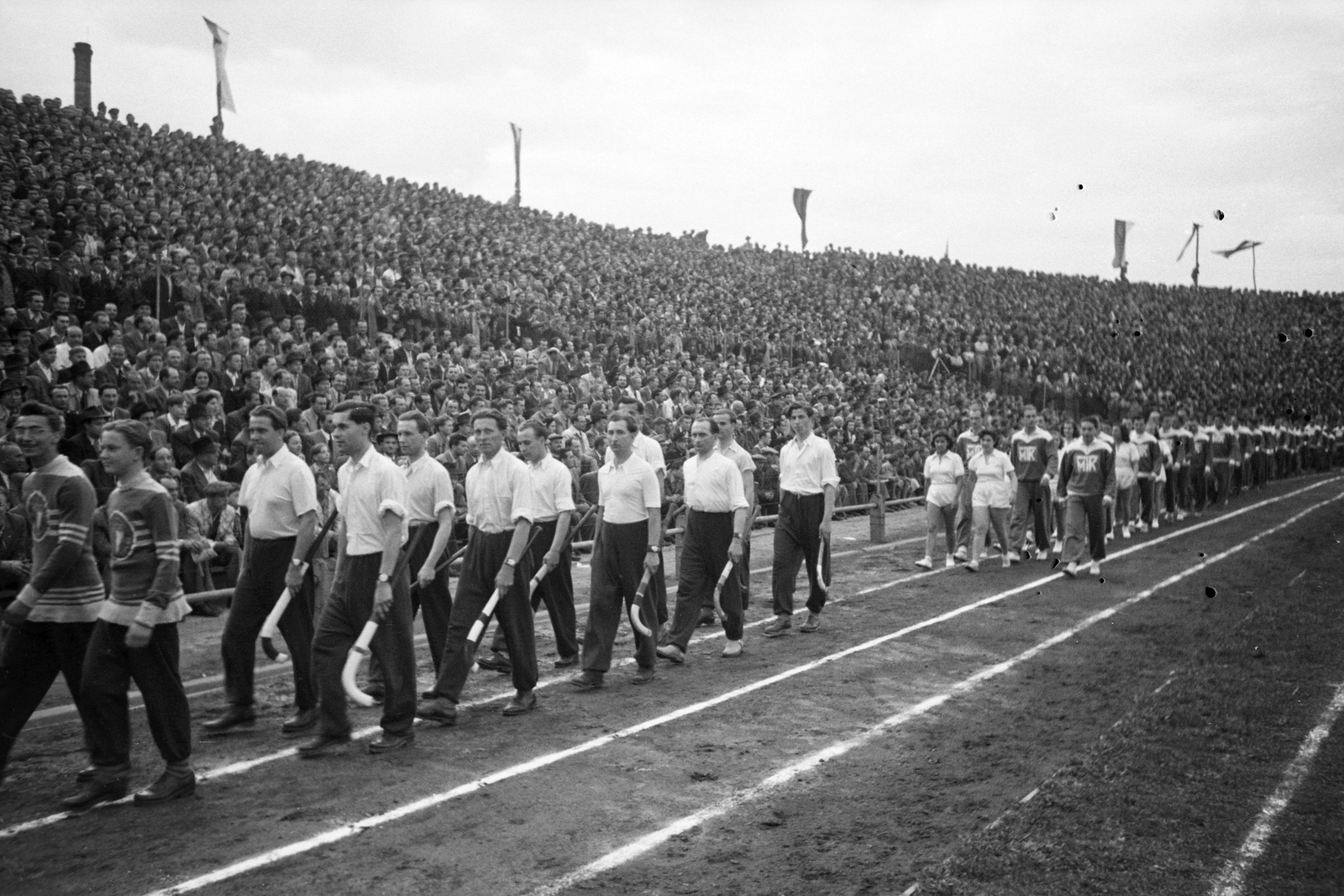 Hungary, Budapest IV., Újpest, Megyeri út, UTE pálya. A 60 éves MTK ünneplése., 1949, Kovács Márton Ernő, stadium, field hockey, Budapest, festive, Fortepan #32863