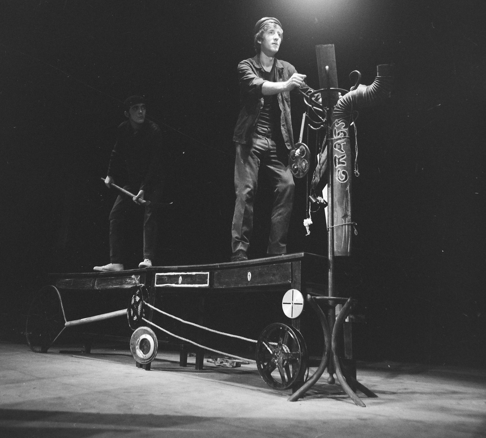 Hungary, Budapest V., Günter Grass: Még 10 perc Buffalóig (Universitas, rendezte Bodnár Sándor). Helyey László színművész., 1972, Kádas Tibor, art of theater, celebrity, theater performance, actor, Budapest, Fortepan #33002