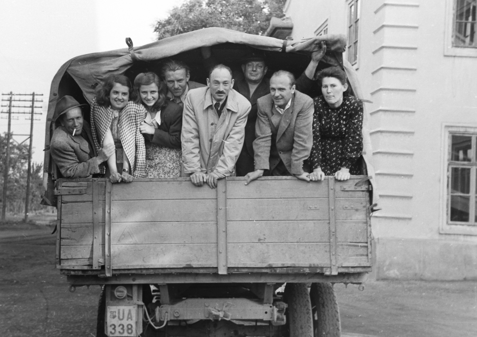 Hungary, Kunszentmiklós, 1948, Kovács Márton Ernő, commercial vehicle, number plate, tableau, fun, Fortepan #33193
