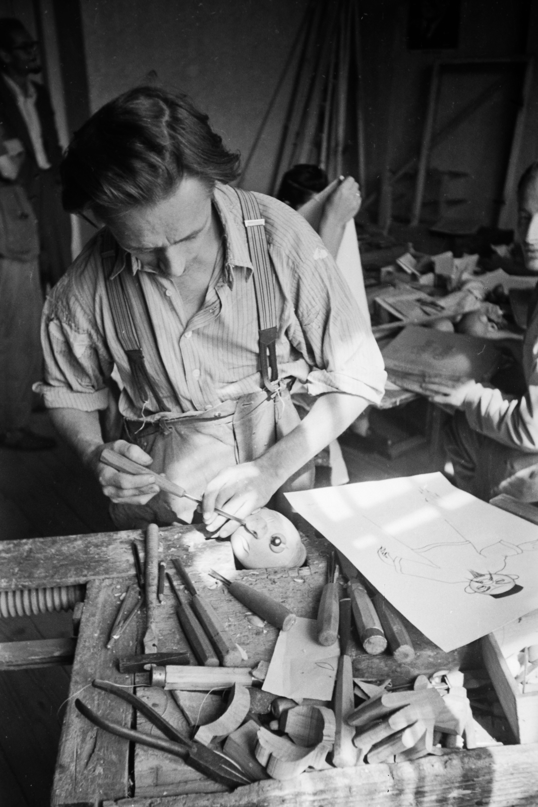 Hungary, Budapest VI., Andrássy út 69. Állami Bábszínház, bábkészítő műhely., 1949, Kovács Márton Ernő, art of theater, Budapest, tool, workshop, Fortepan #33220