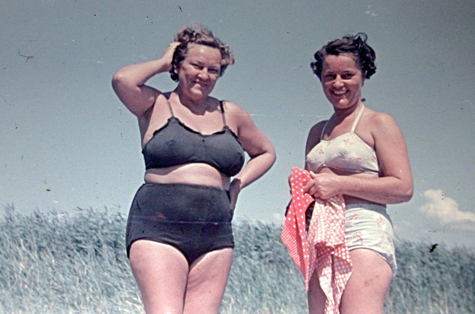 1952, Fortepan, strand, fürdőruha, színes, nők, barátság, nádas, Fortepan #3386