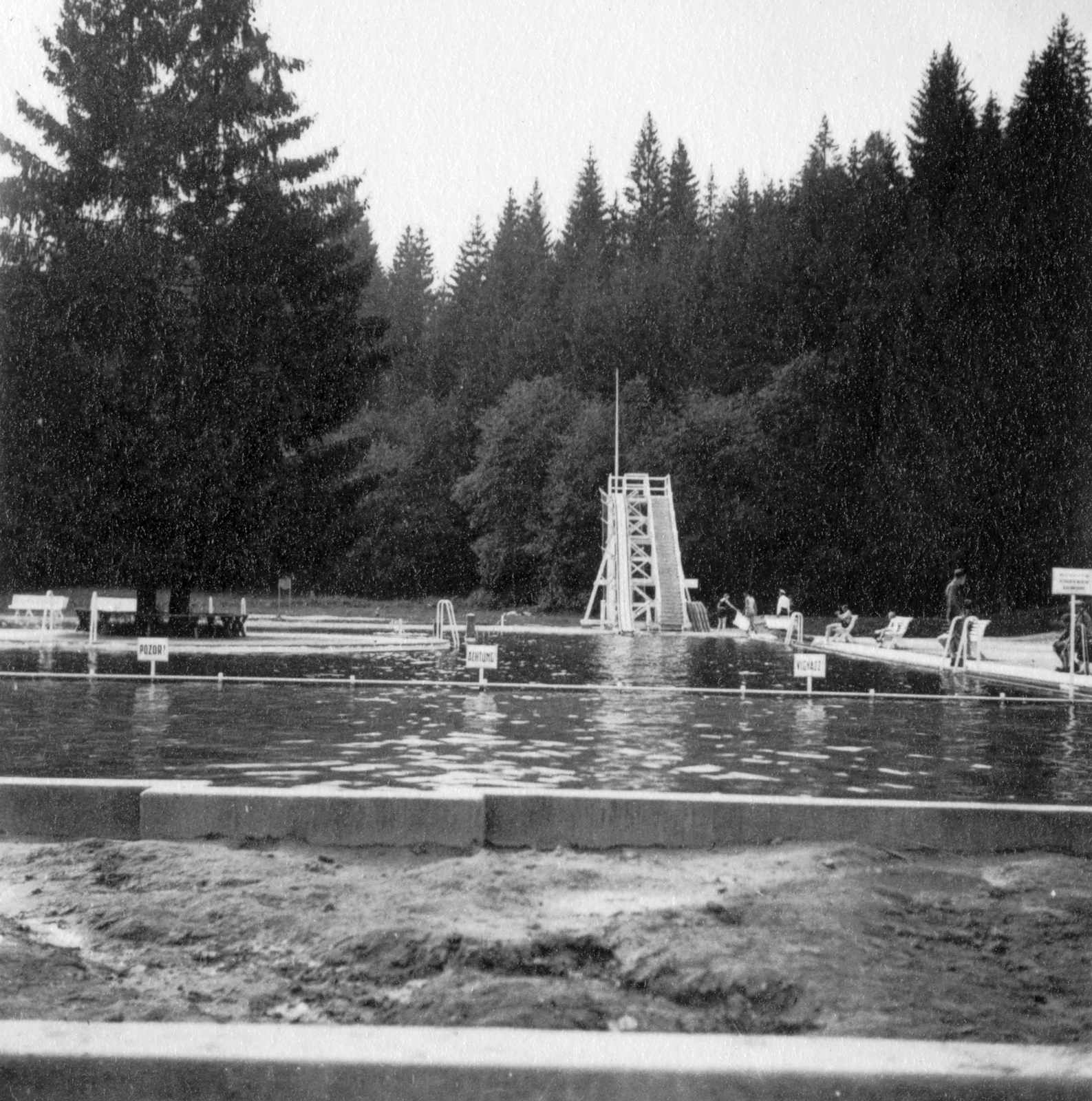 Szlovákia, Felsőzúgó, termálfürdő., 1934, Pohl Pálma, Csehszlovákia, strand, Felvidék, gyógyfürdő, vízicsúszda, Oskar Zuber-terv, Fortepan #33868