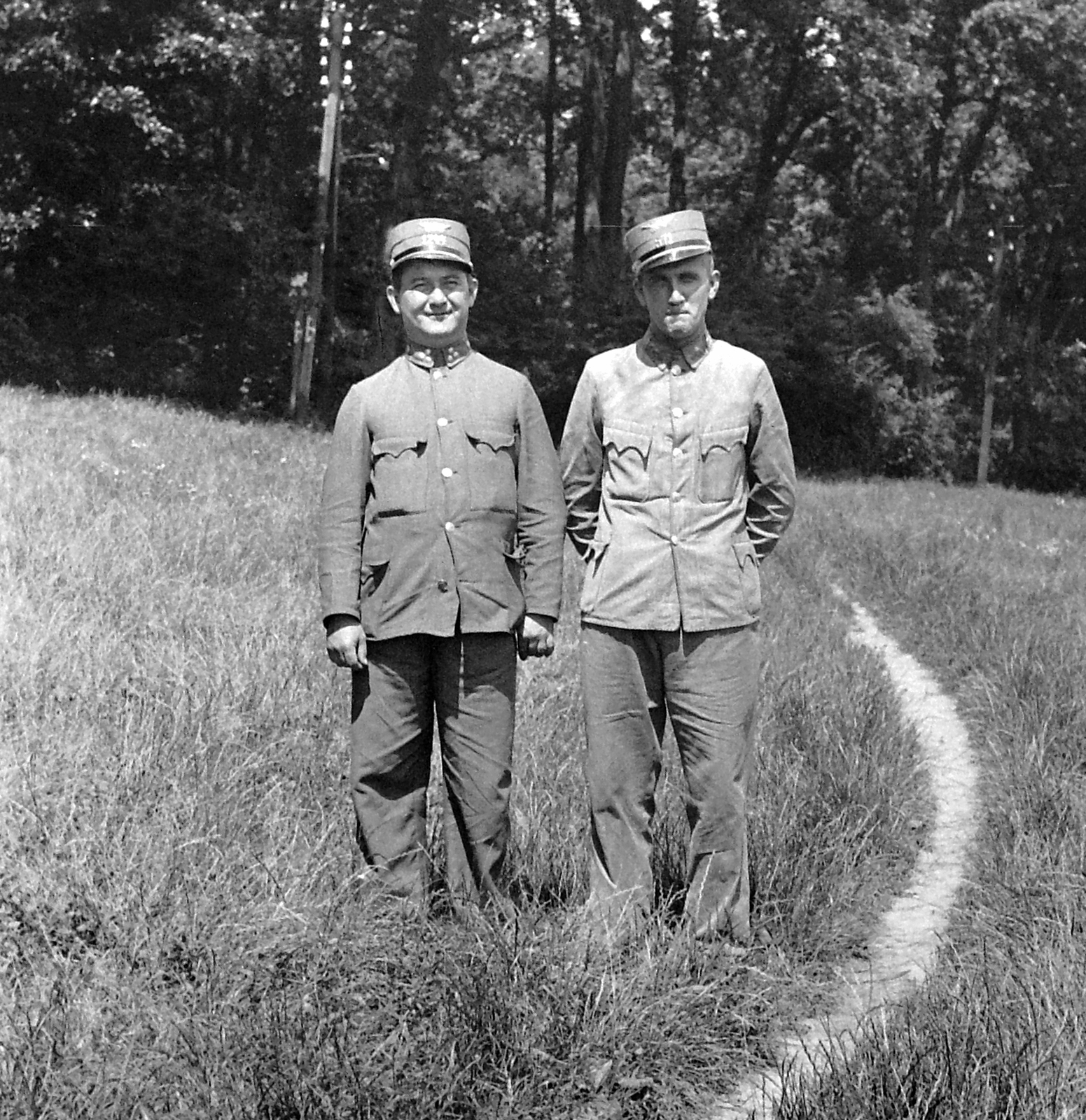 Hungary, Budapest II., Nagyrét., 1936, Homoródy Károly, portrait, uniform, fondness, friendship, railroader, Budapest, hands behind the back, Fortepan #3497